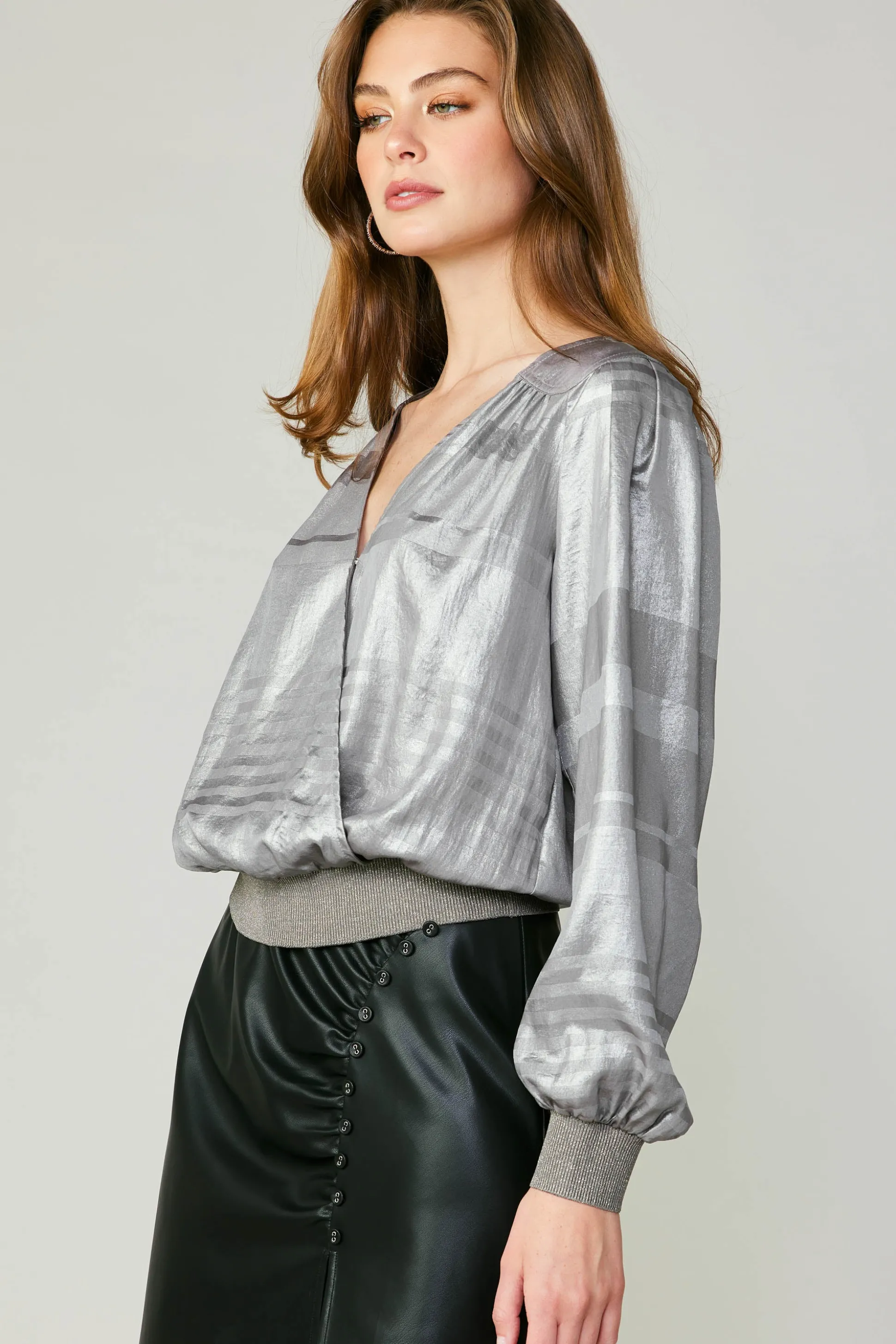 Metallic Surplice Blouse<Current Air Sale