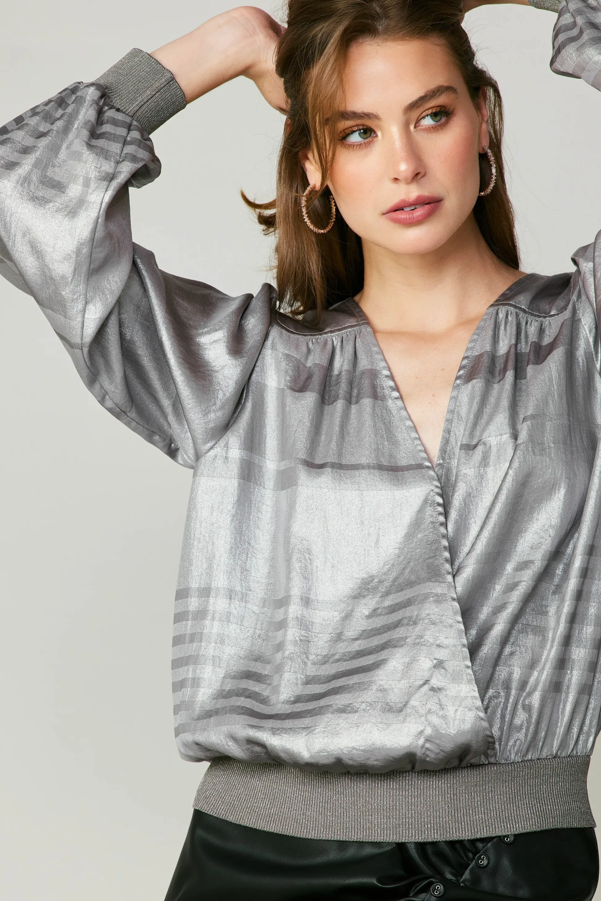Metallic Surplice Blouse<Current Air Sale