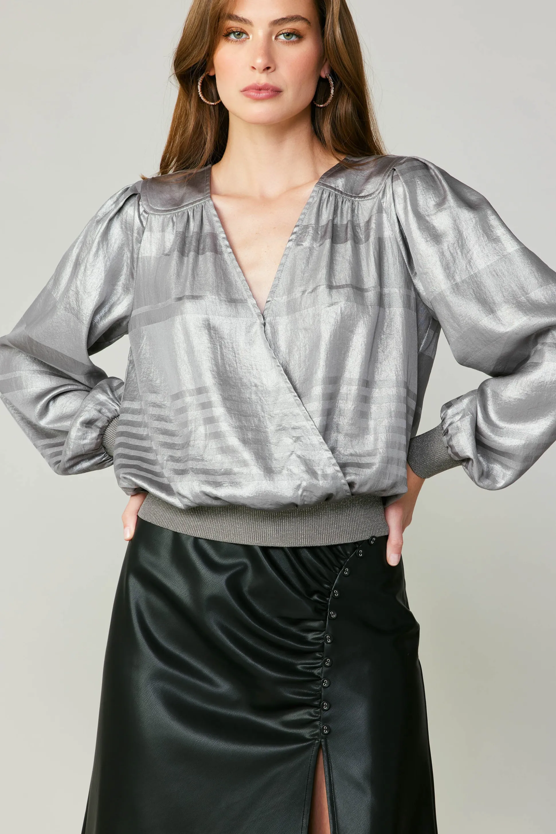 Metallic Surplice Blouse<Current Air Sale