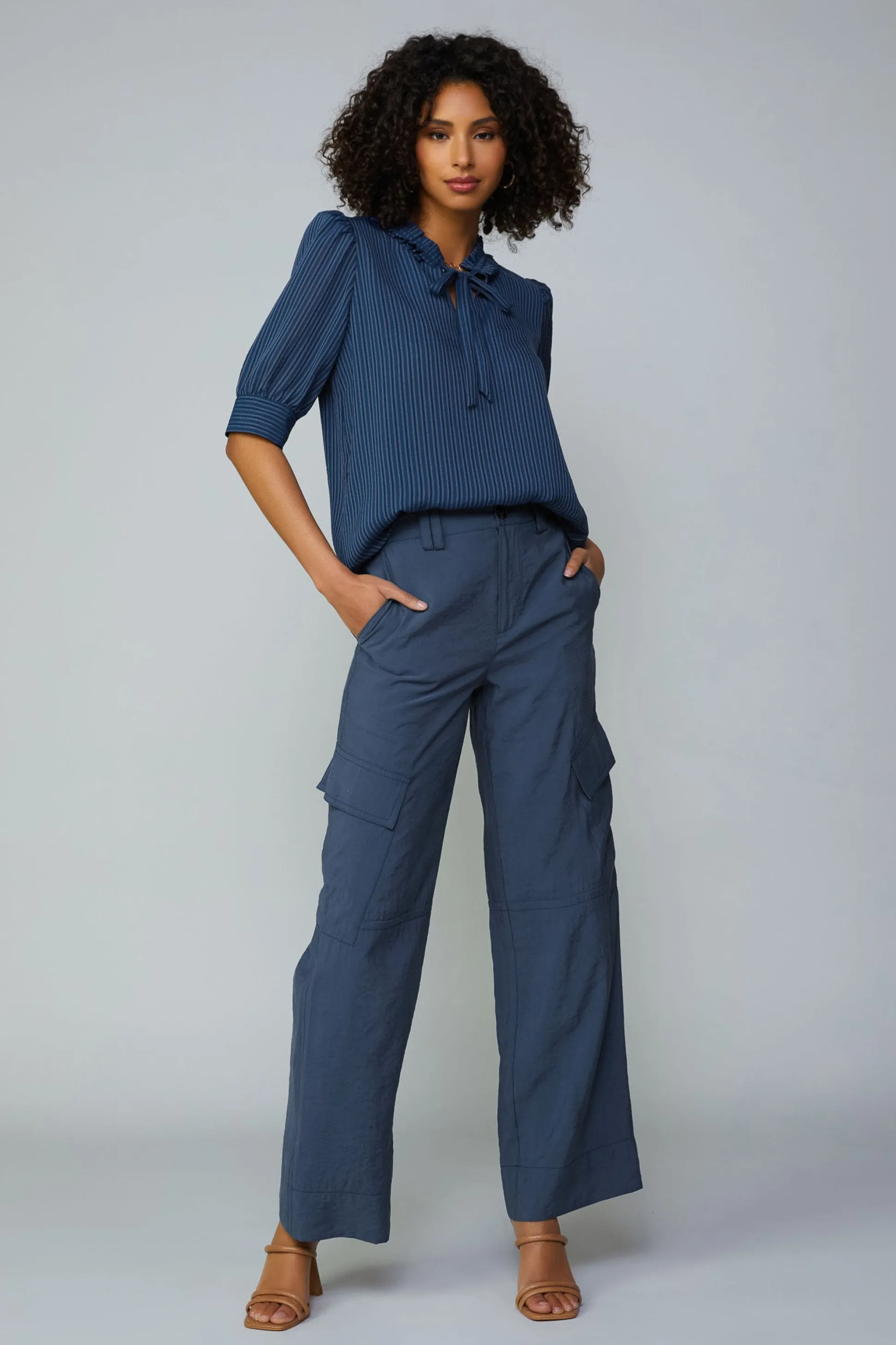 Striped Structured Sleeve Blouse<Current Air New