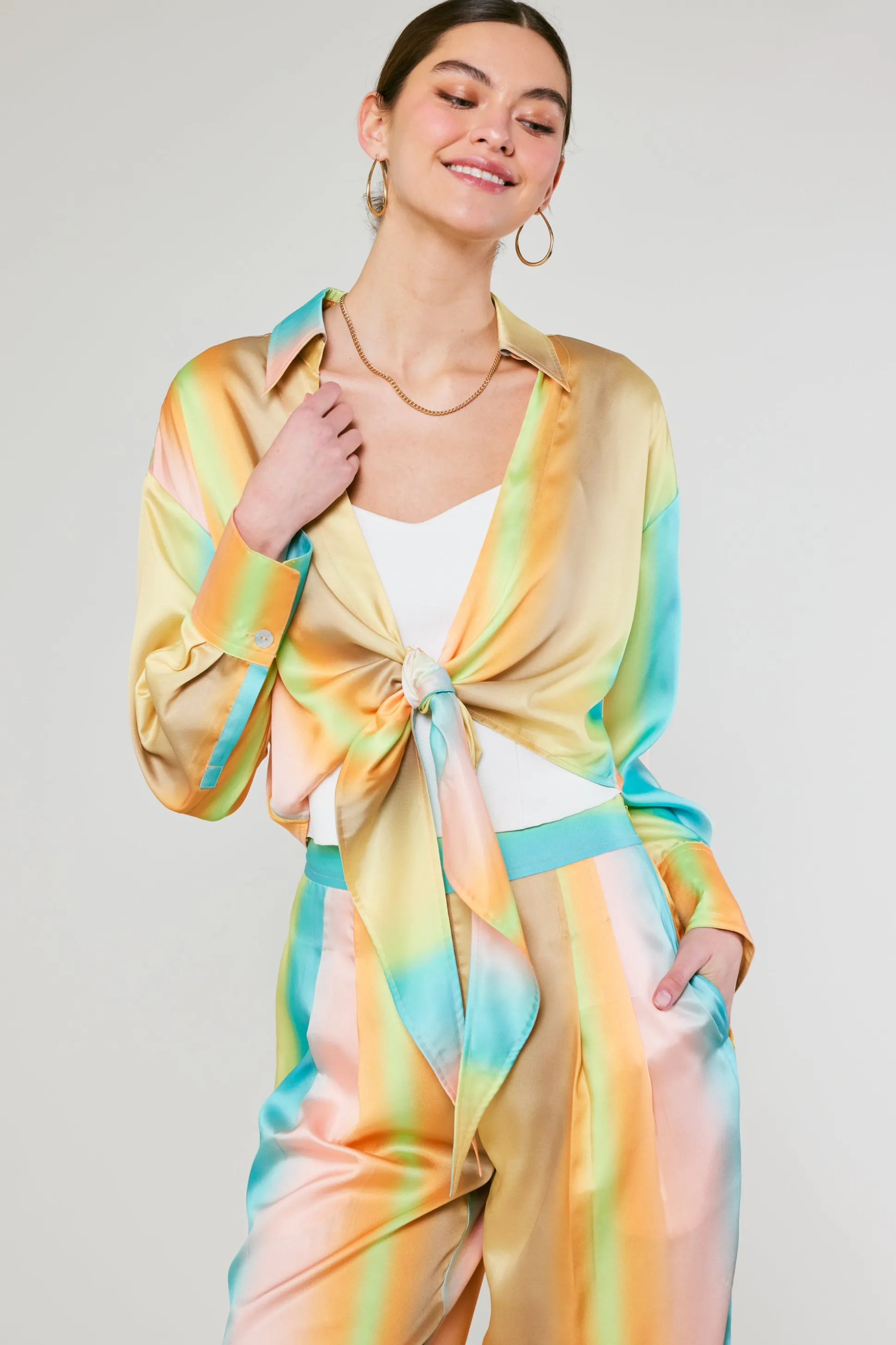Prismatic Gradient Front Tie Shirt<Current Air Best