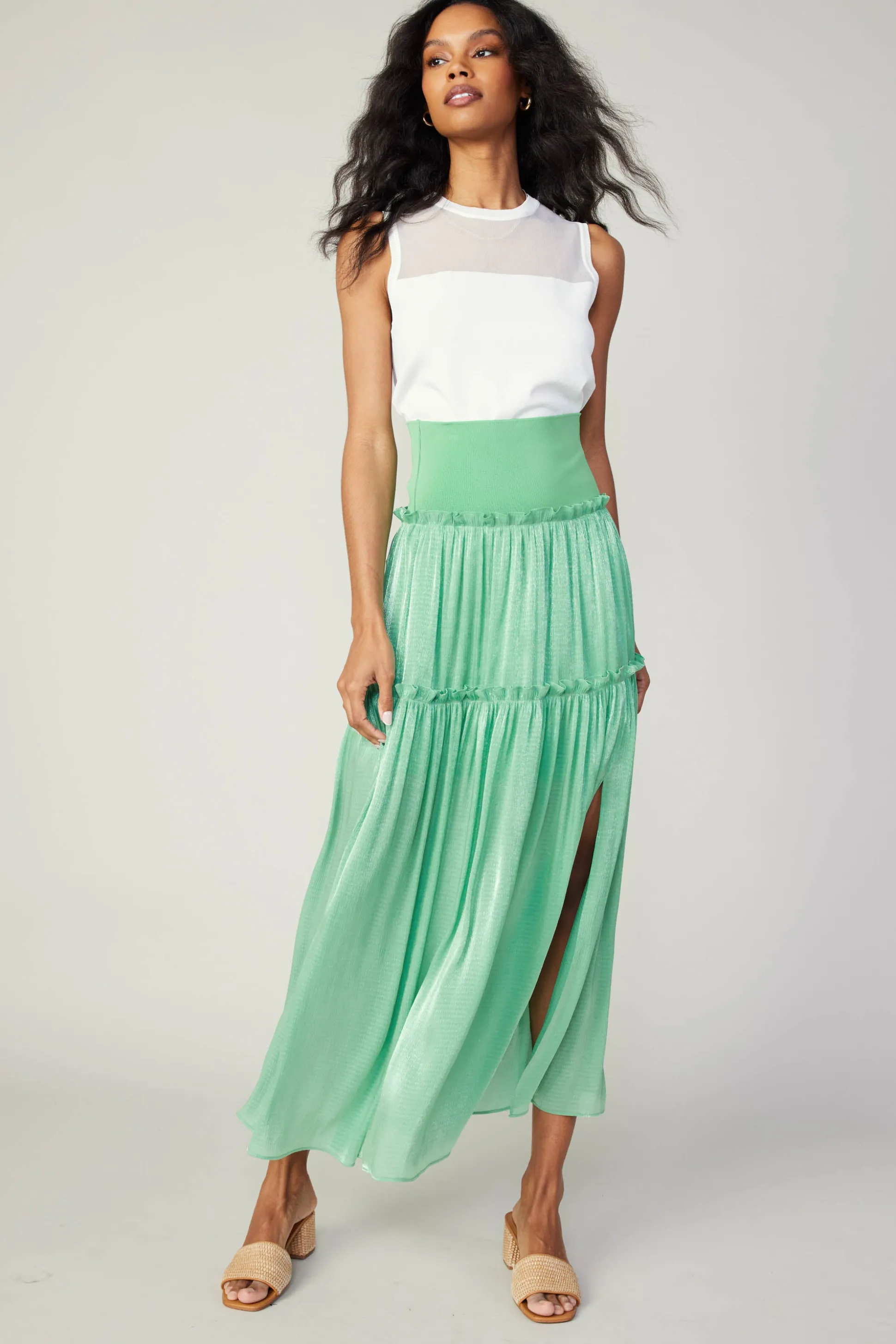 Satin Weave Maxi Skirt<Current Air Sale