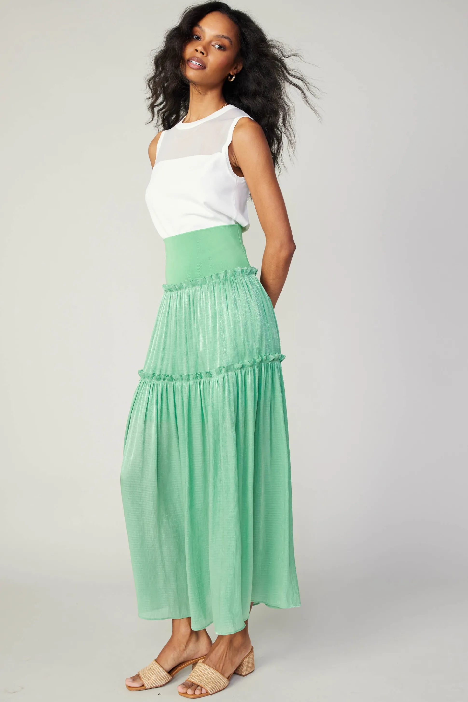 Satin Weave Maxi Skirt<Current Air Sale