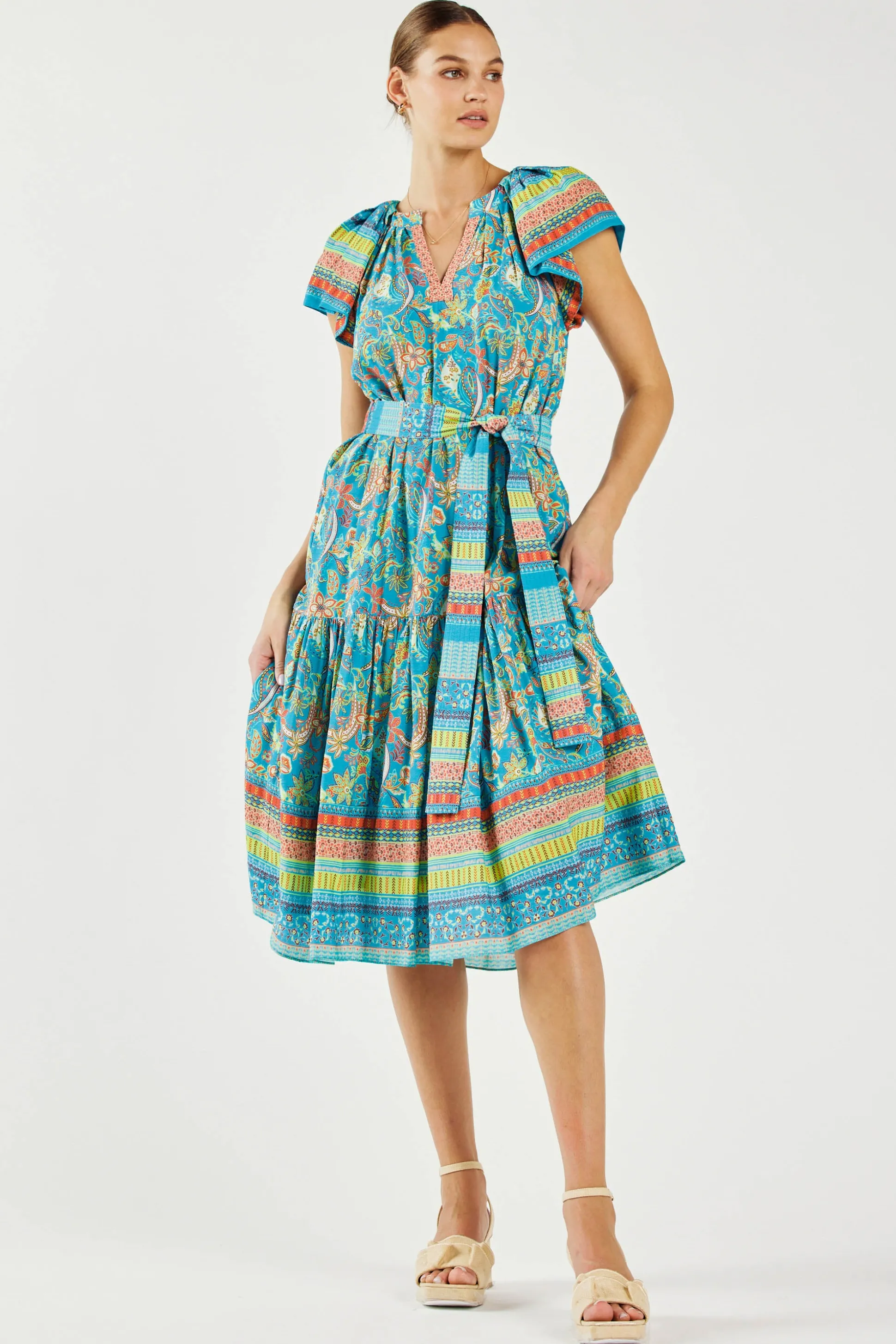 Paisley Border Print Midi Dress<Current Air Outlet