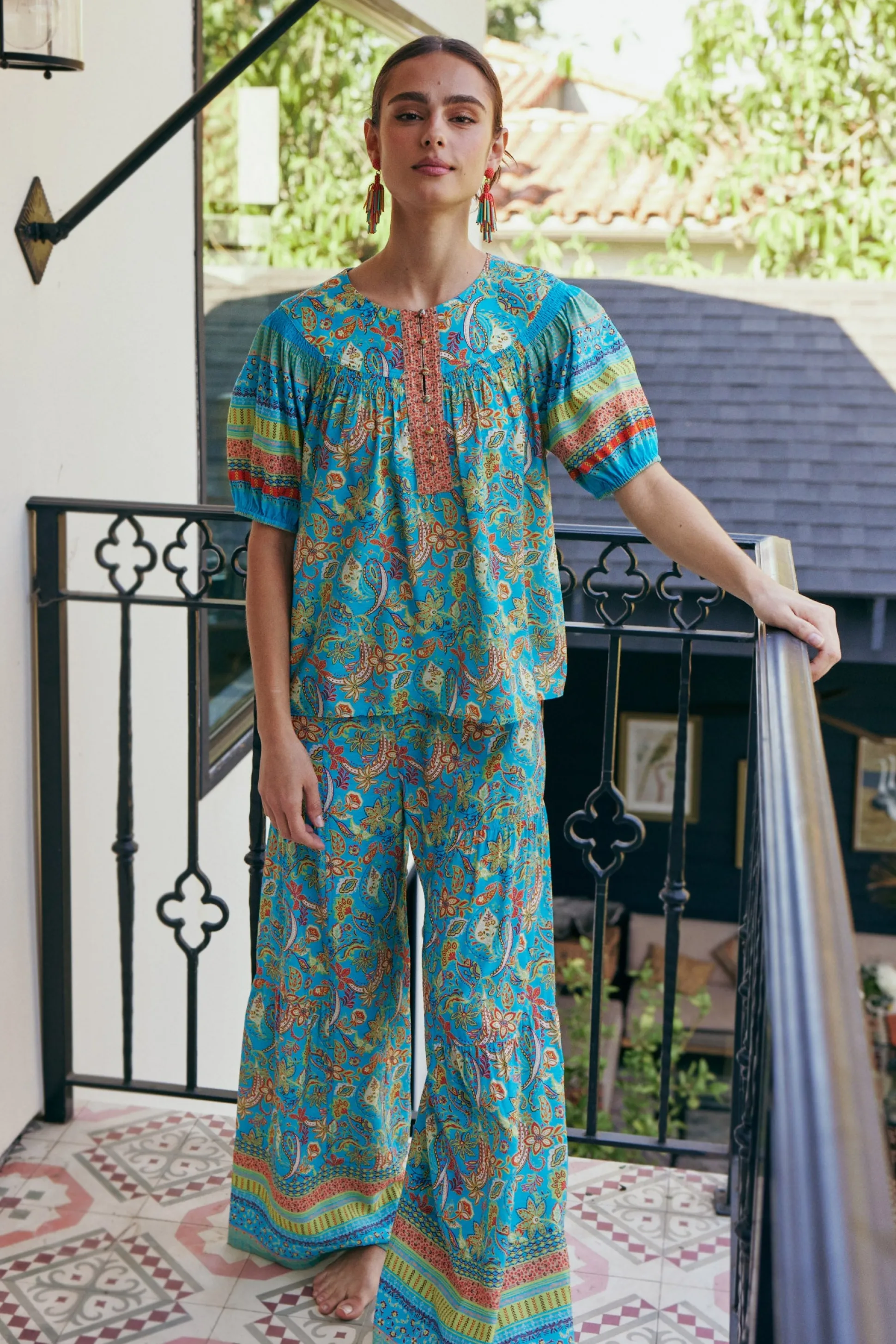 Paisley Printed Wide Leg Pants<Current Air Online