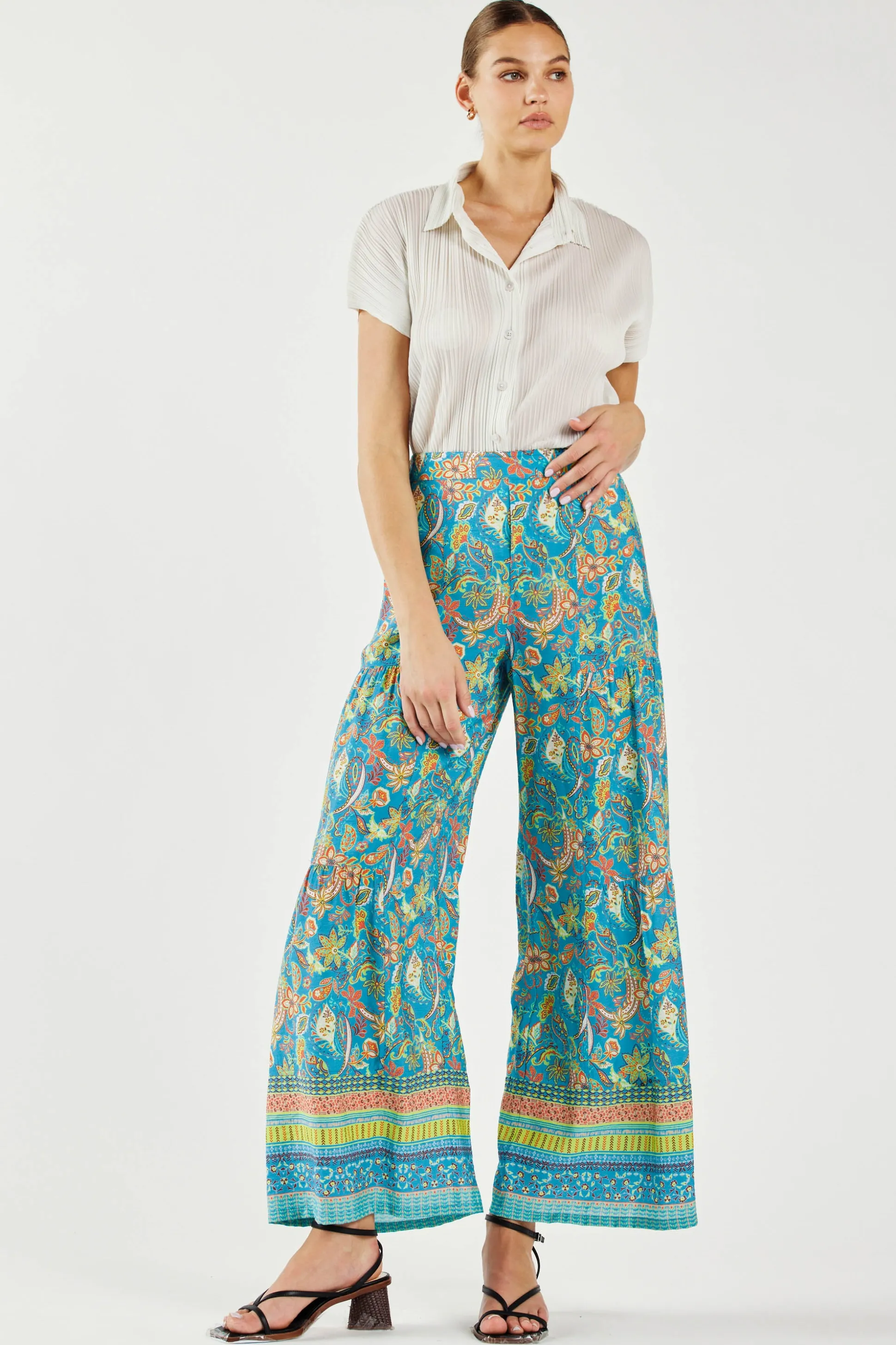 Paisley Printed Wide Leg Pants<Current Air Online