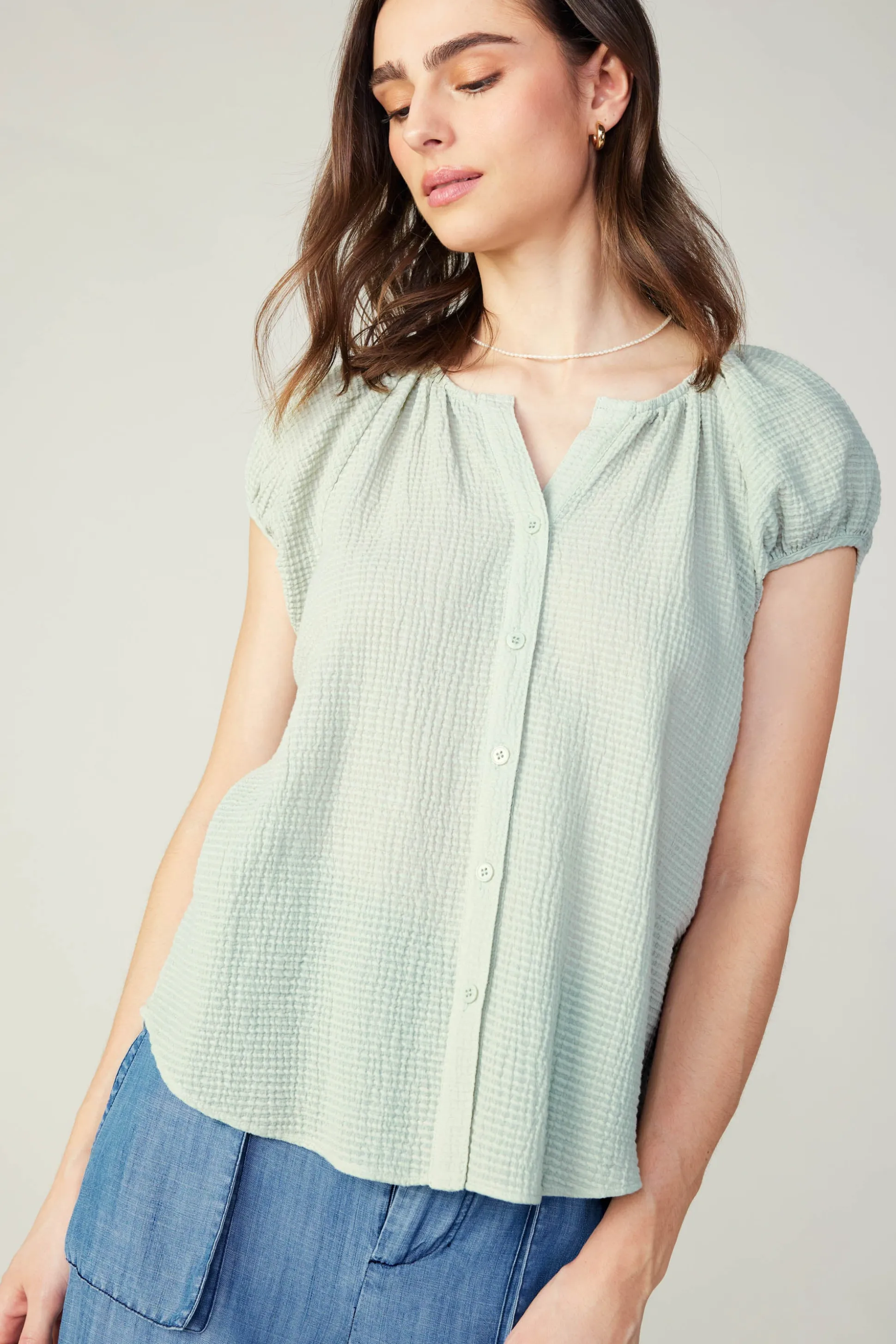 Buttoned Cotton Blouse<Current Air Best