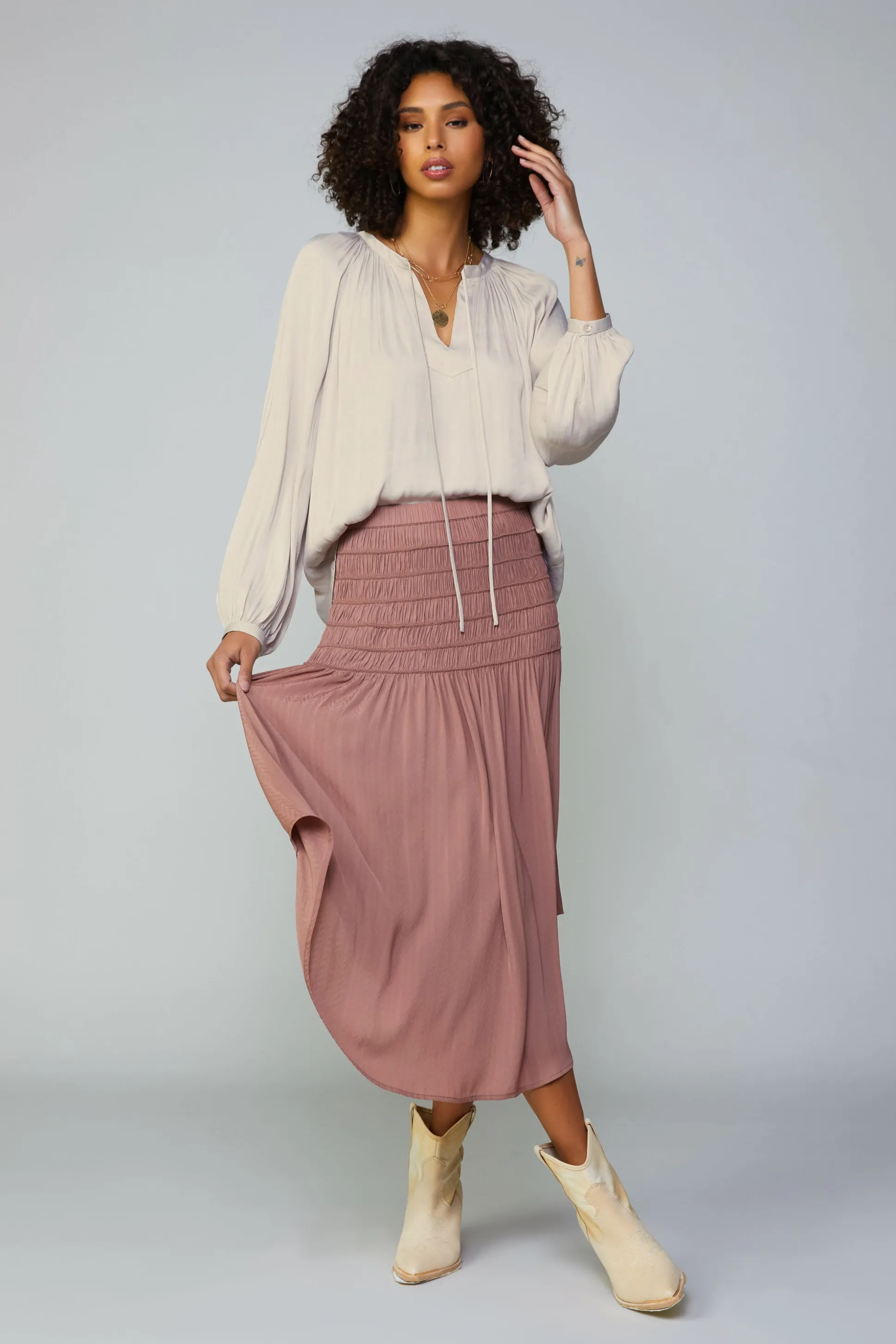 Smocked Waist Midi Skirt<Current Air Clearance