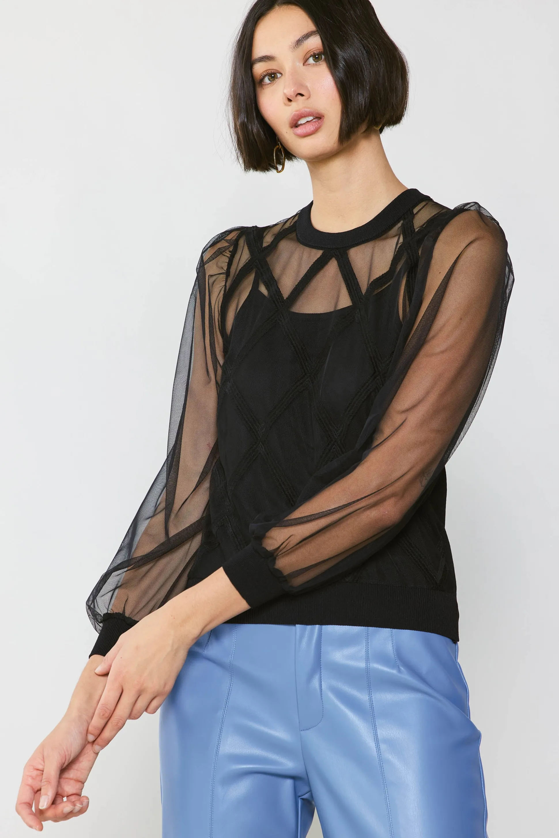 Sheer Crosshatch Cami-lined Top<Current Air Hot