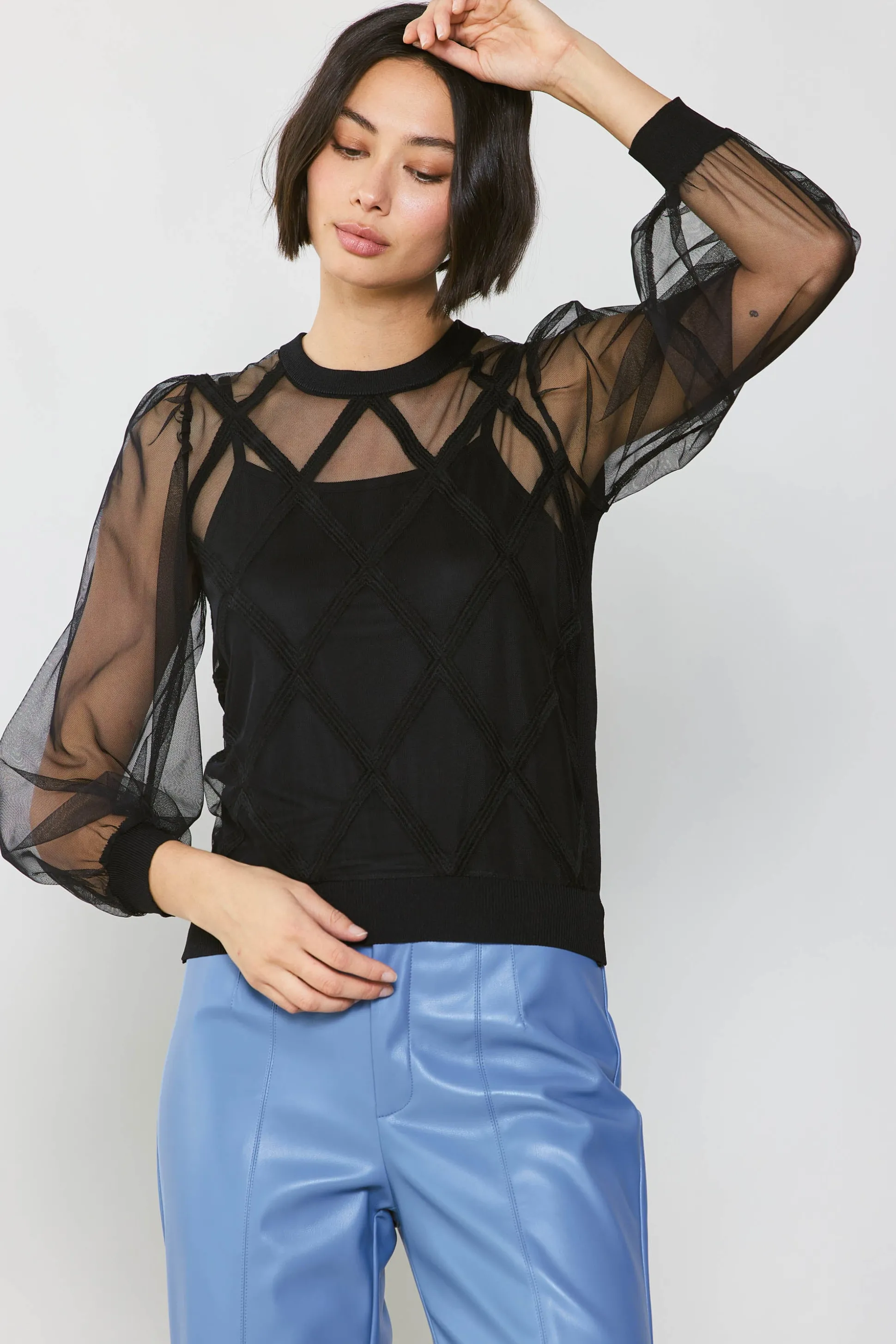 Sheer Crosshatch Cami-lined Top<Current Air Hot