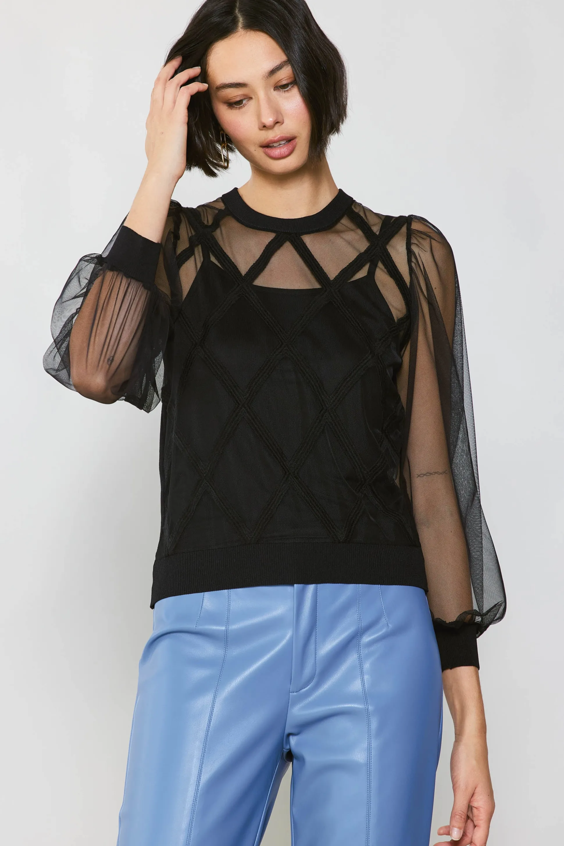 Sheer Crosshatch Cami-lined Top<Current Air Hot