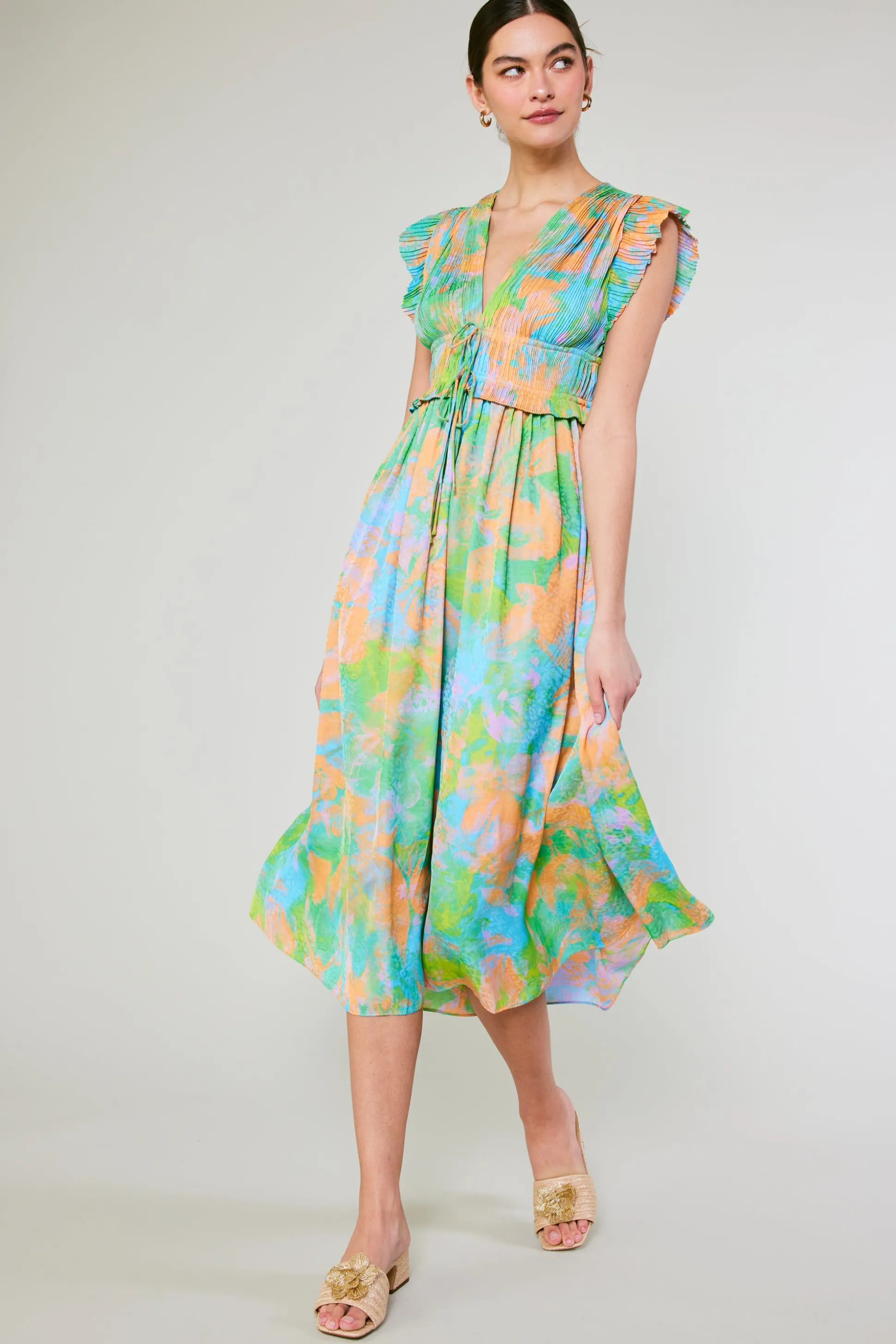 Mara Abstract Pleated Maxi Dress<Current Air New