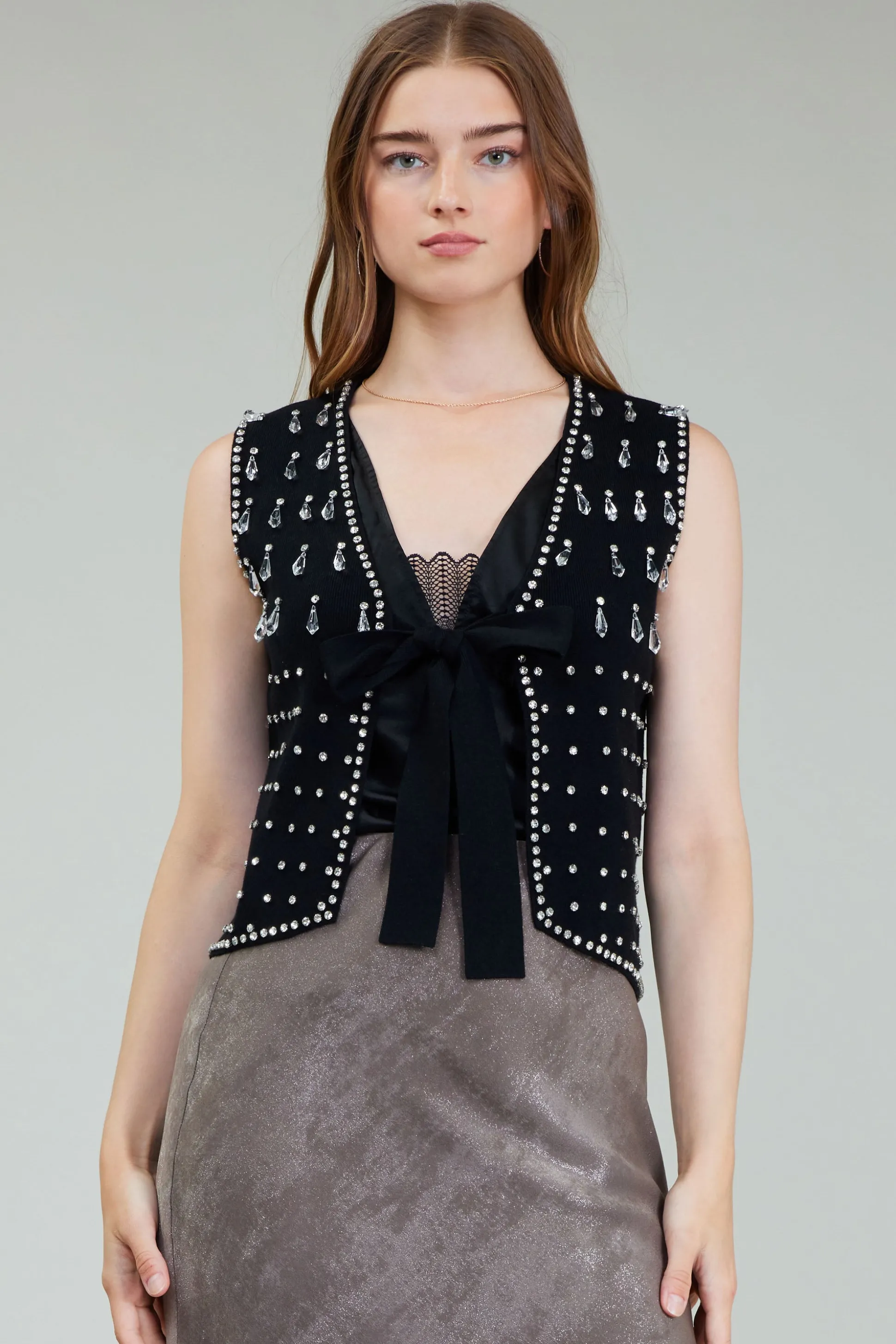 Embellished Cardigan Vest<Current Air New