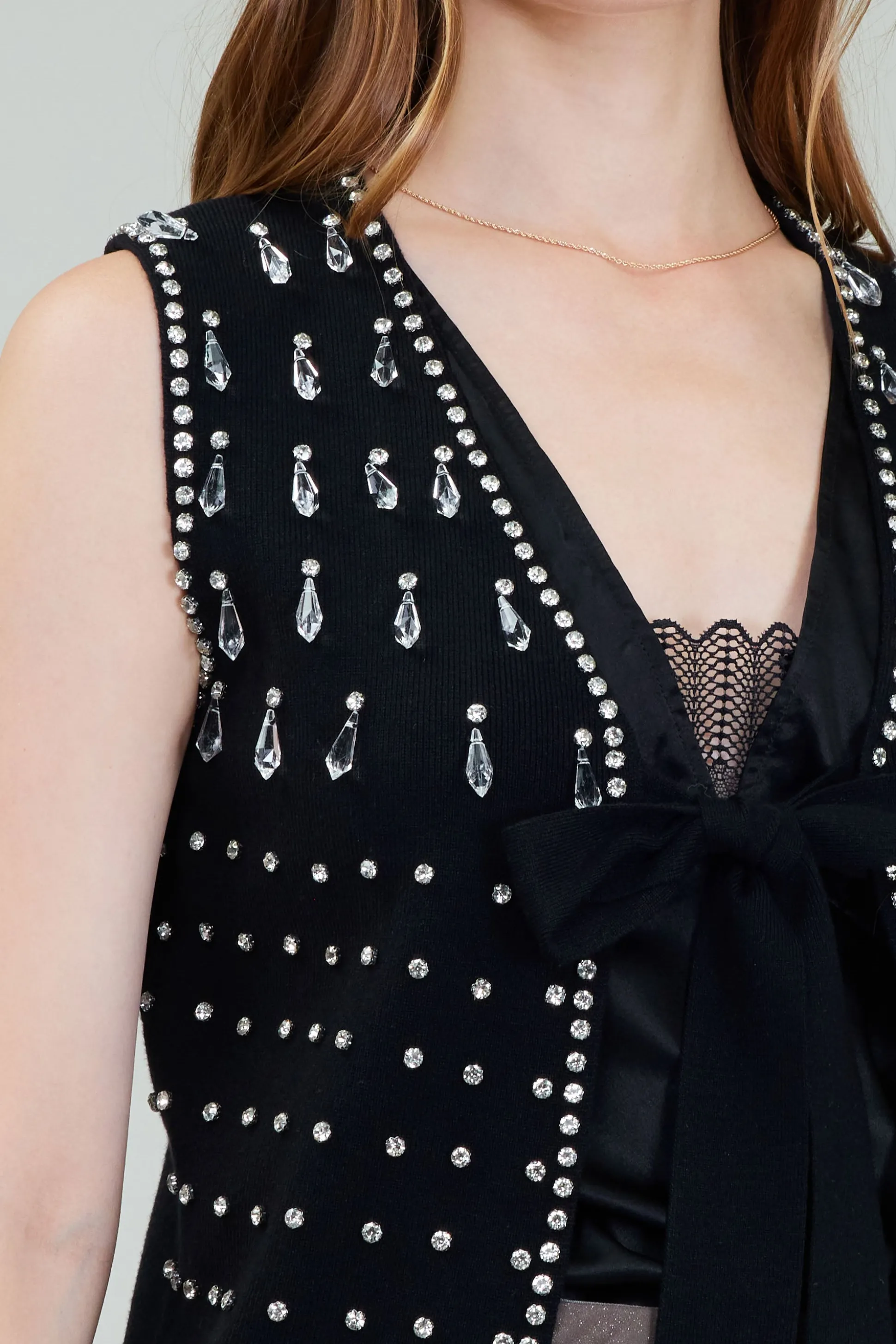 Embellished Cardigan Vest<Current Air New