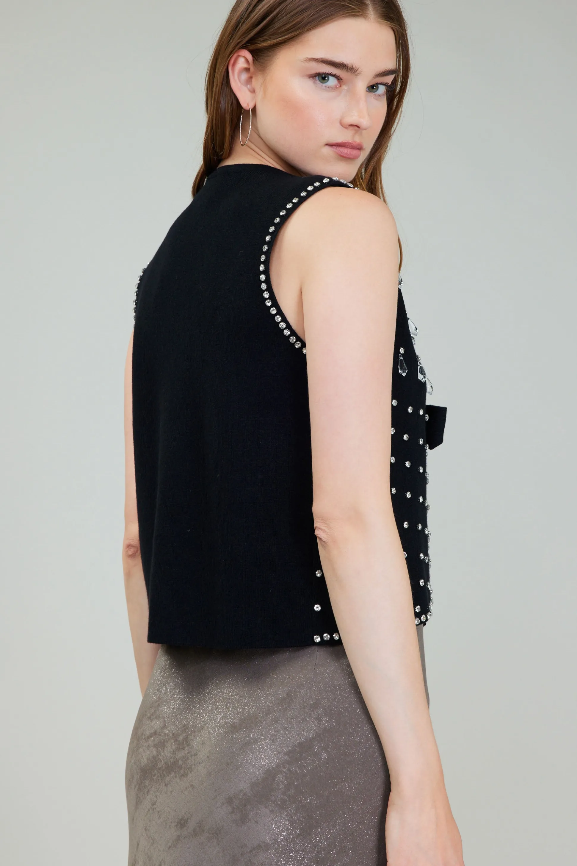 Embellished Cardigan Vest<Current Air New