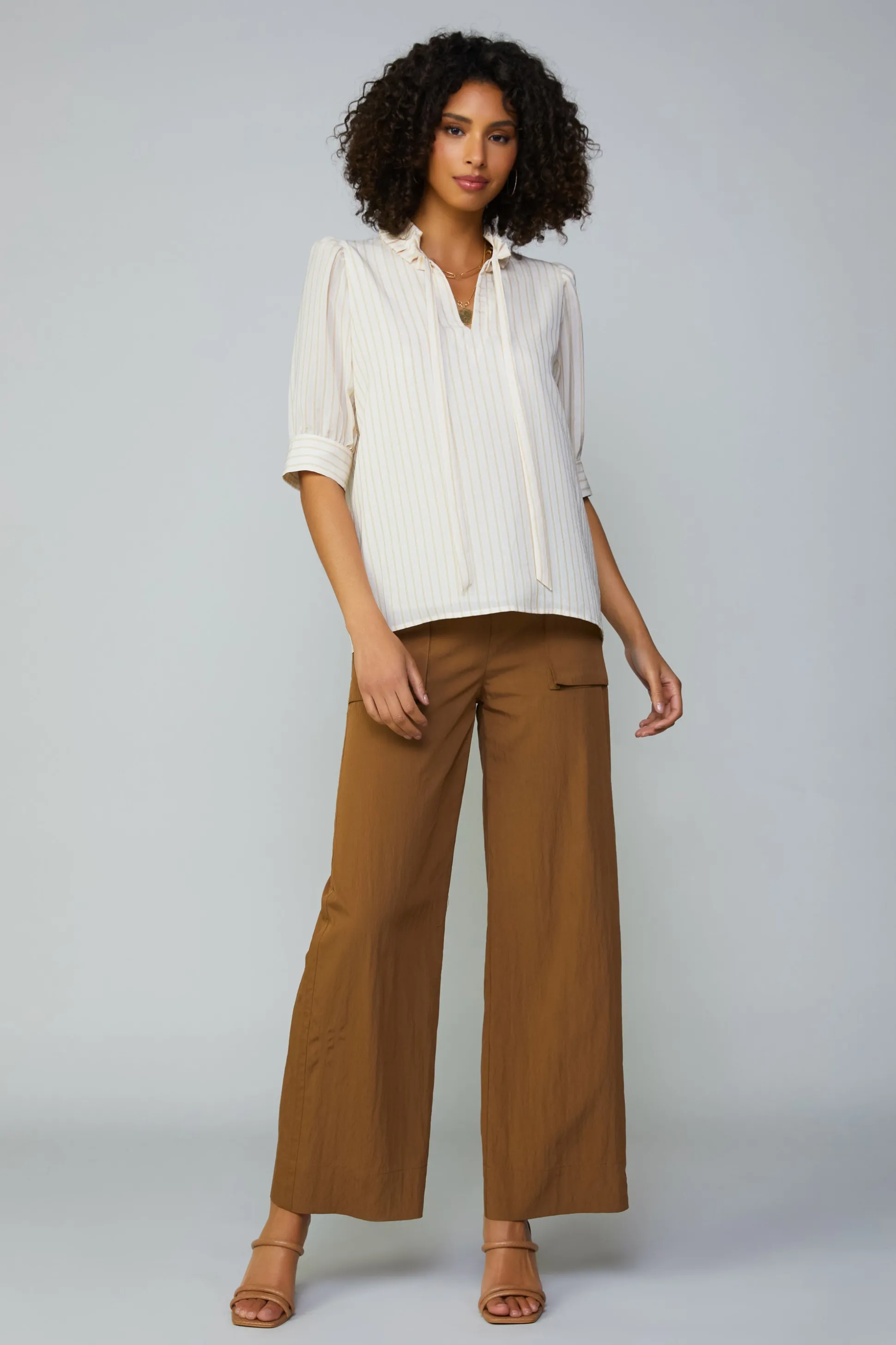 Striped Structured Sleeve Blouse<Current Air Fashion