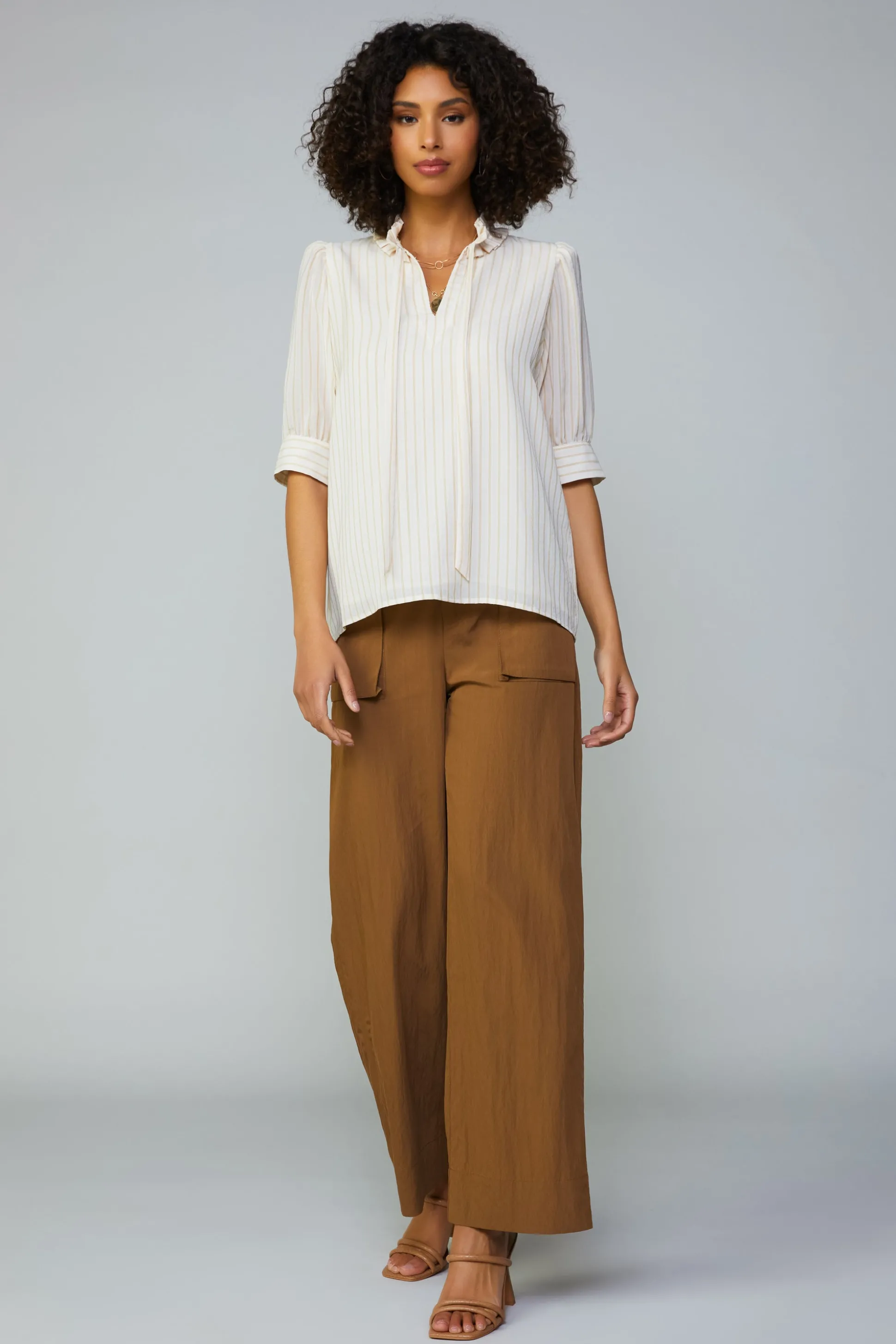 Striped Structured Sleeve Blouse<Current Air Fashion