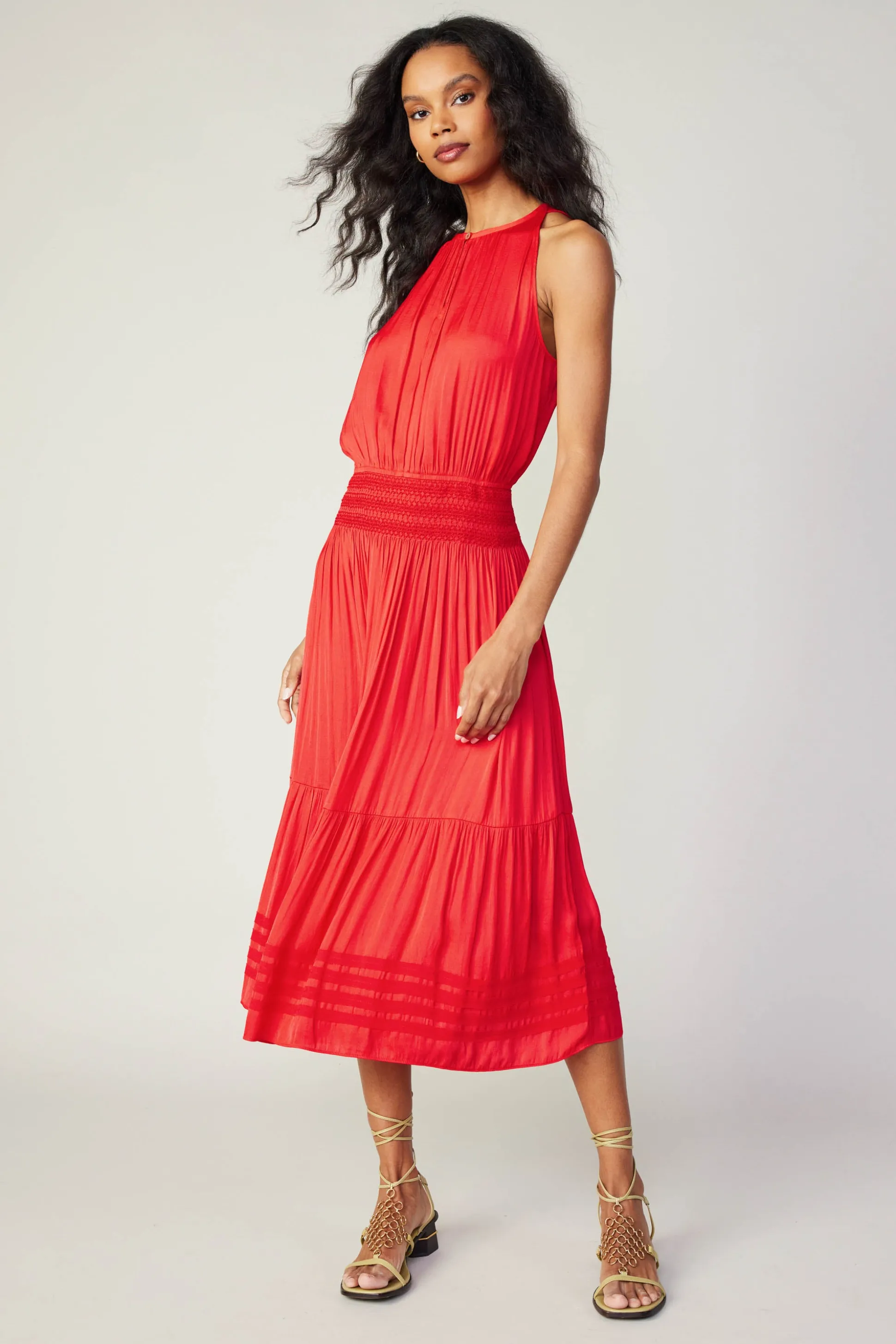 Halter Smocked Midi Dress<Current Air Online