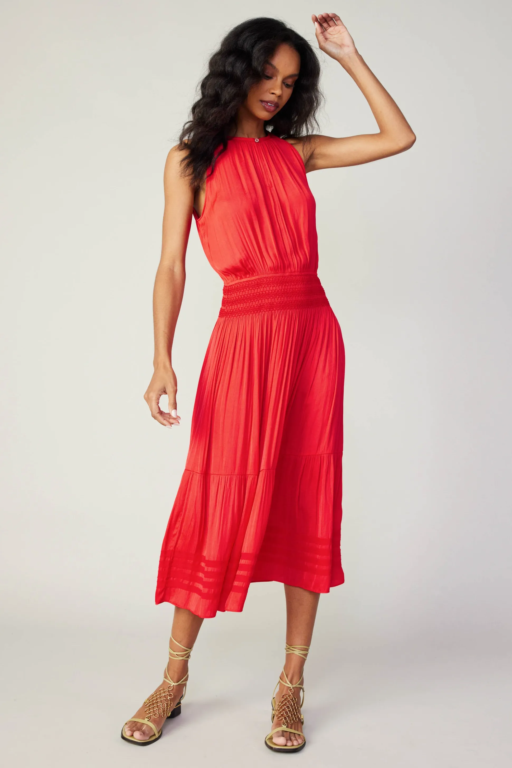 Halter Smocked Midi Dress<Current Air Online