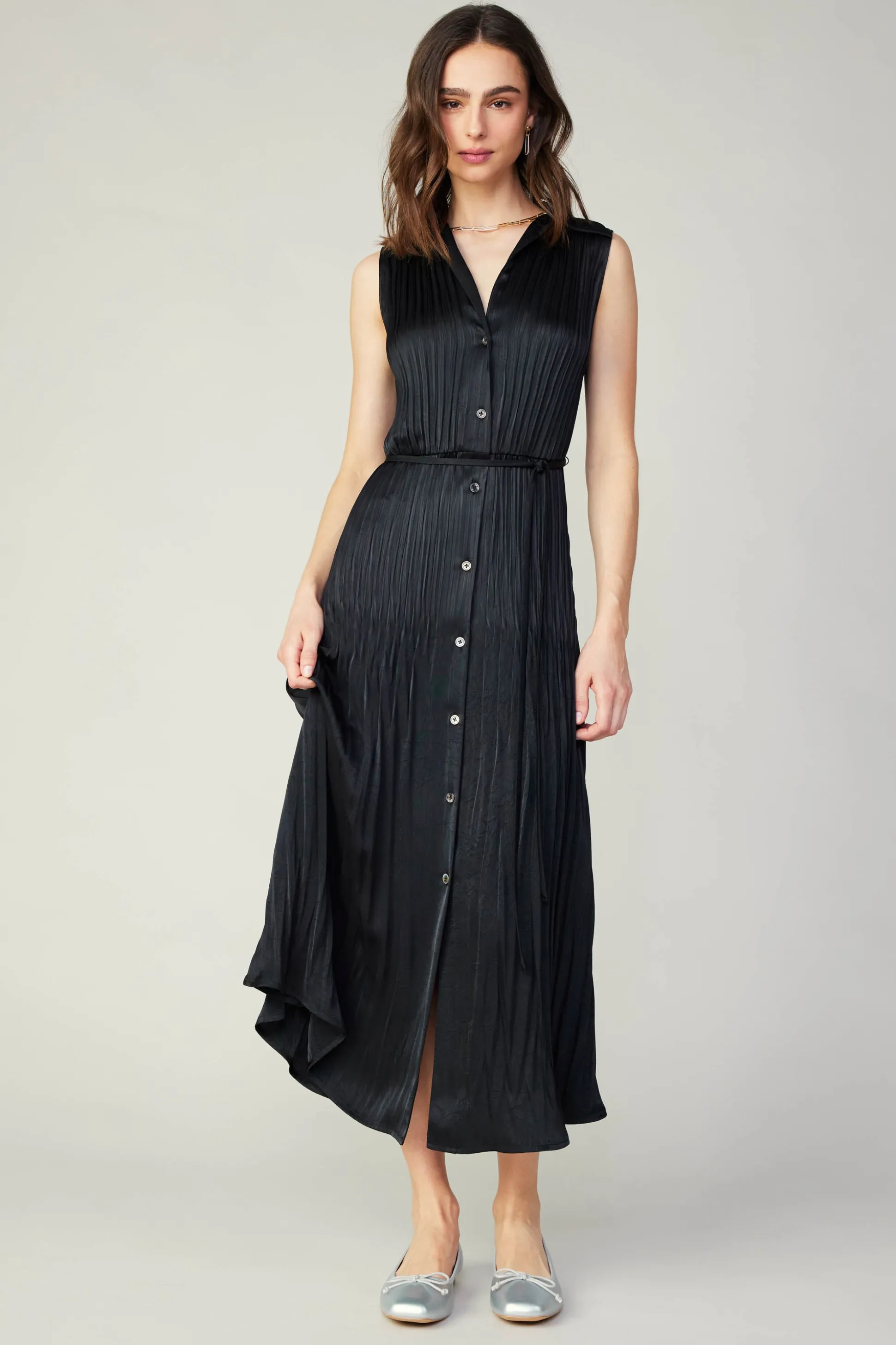Plisse Buttondown Dress<Current Air New