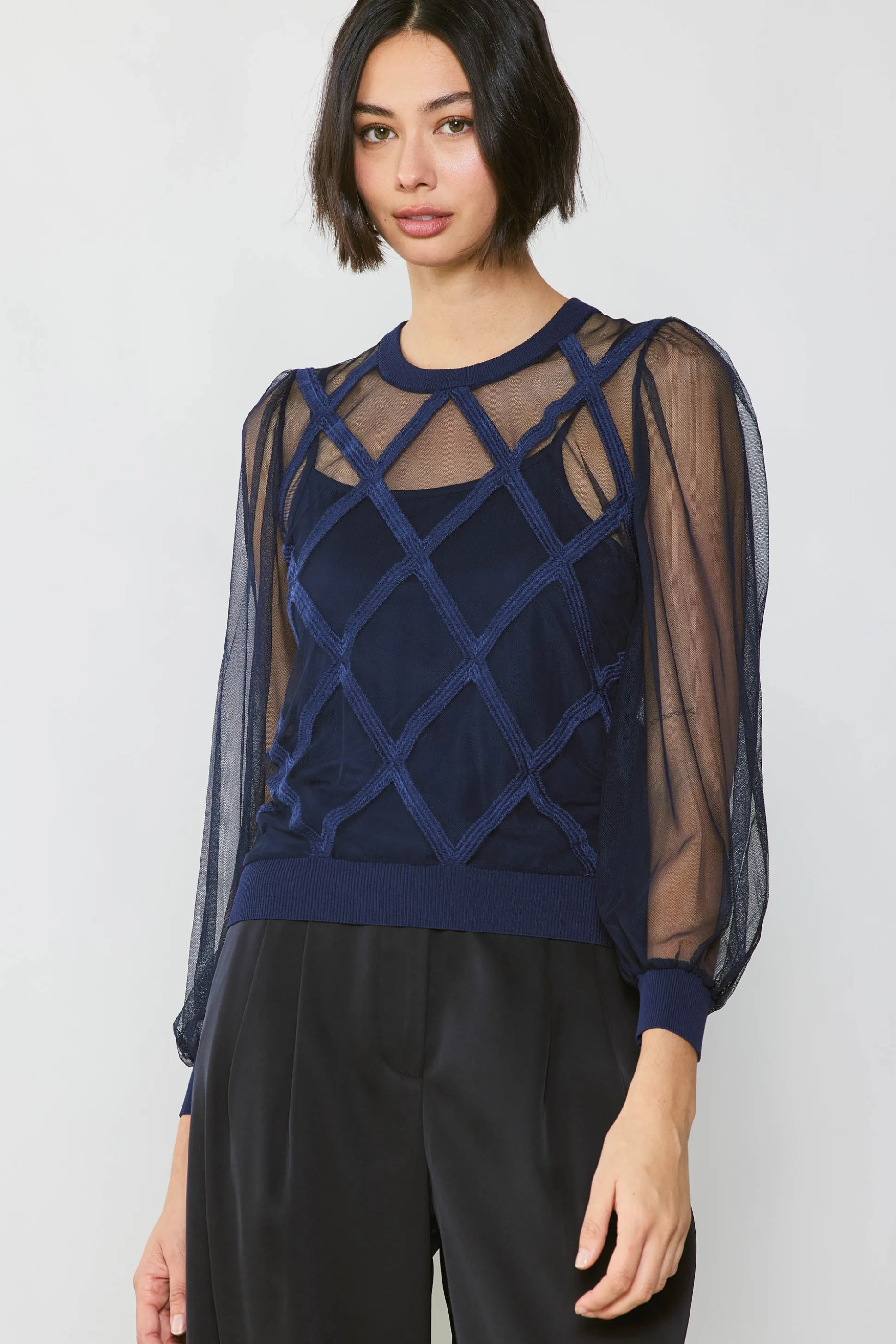 Sheer Crosshatch Cami-lined Top<Current Air Hot