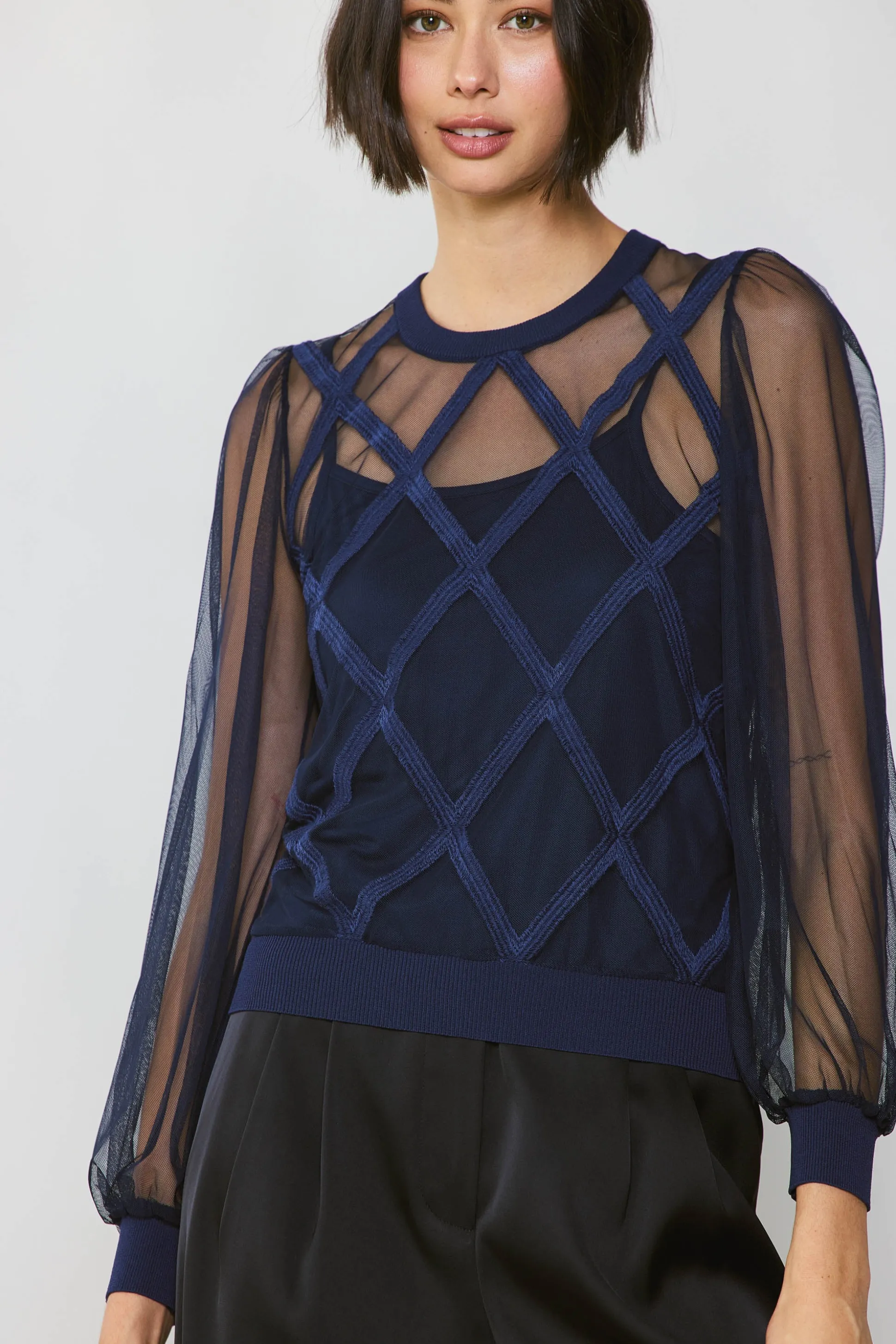 Sheer Crosshatch Cami-lined Top<Current Air Hot