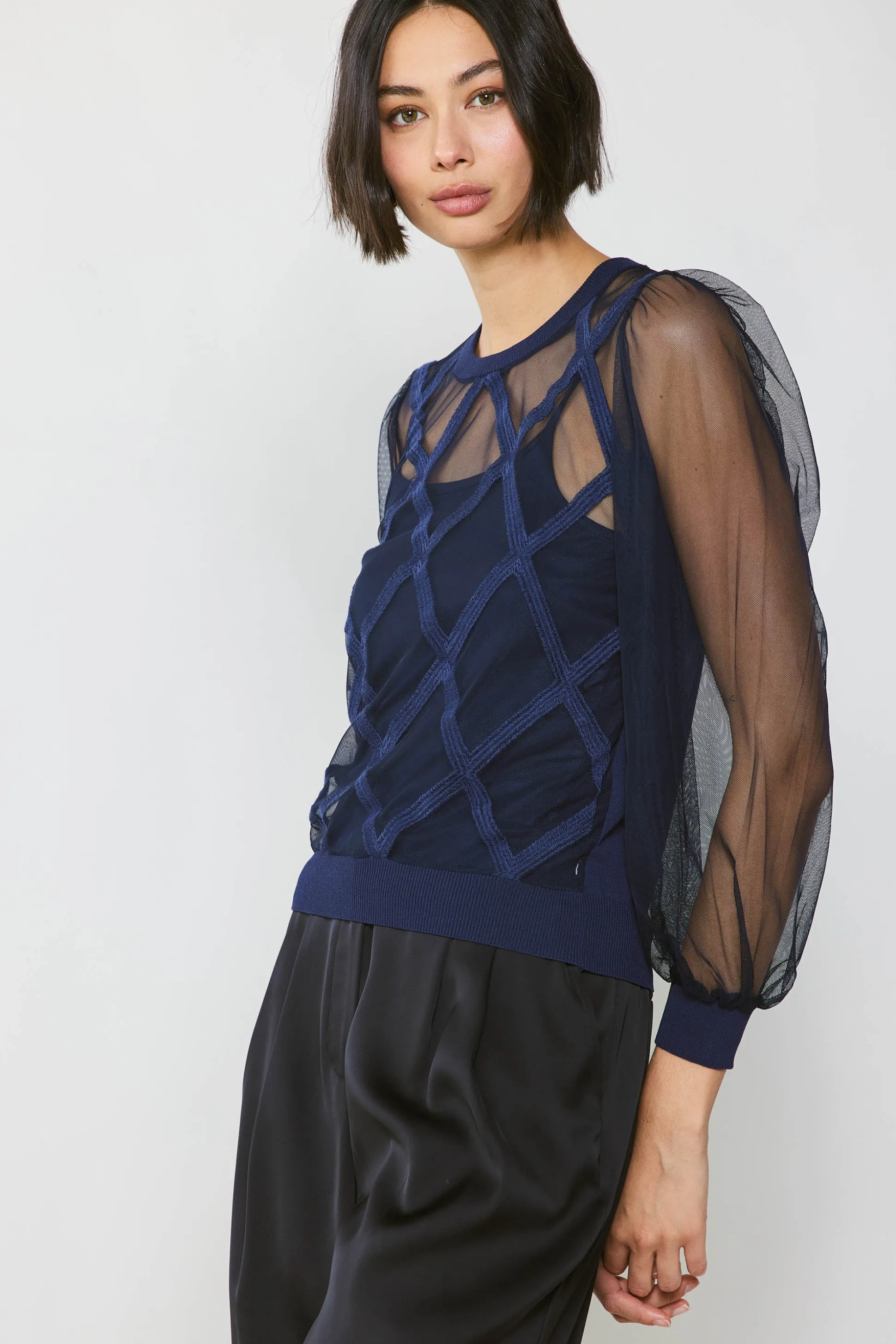 Sheer Crosshatch Cami-lined Top<Current Air Hot