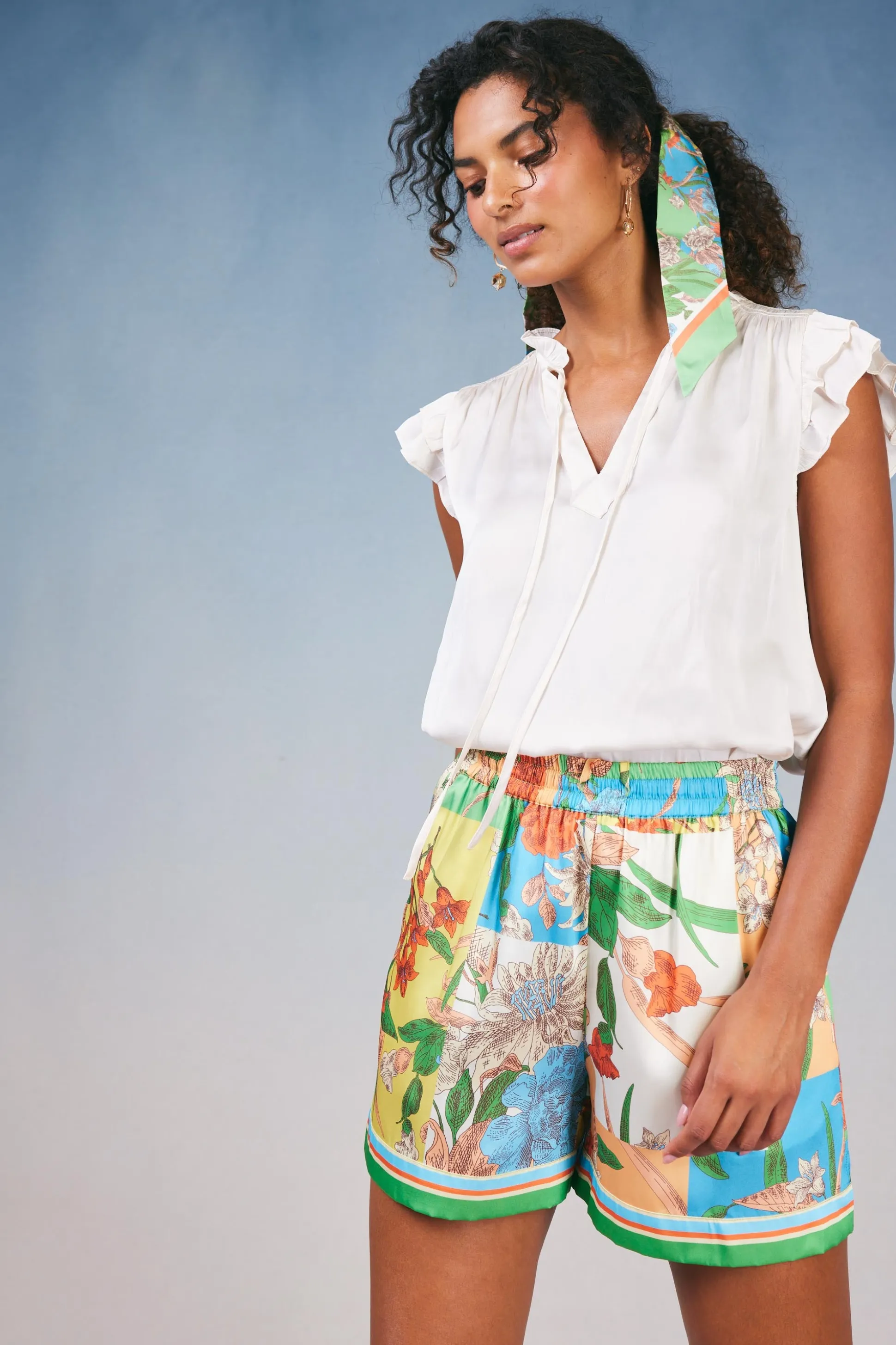 Border Print Floral Block Shorts<Current Air Discount