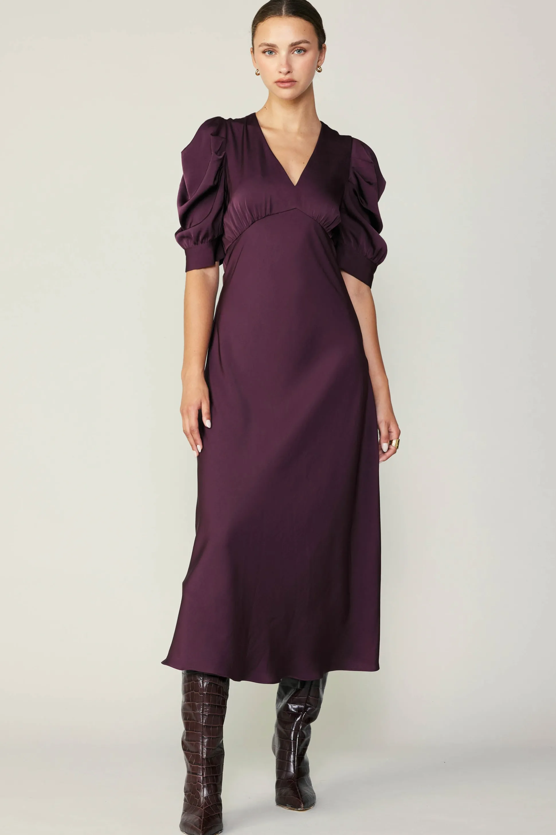 Puff Sleeve Midi Dress<Current Air Outlet