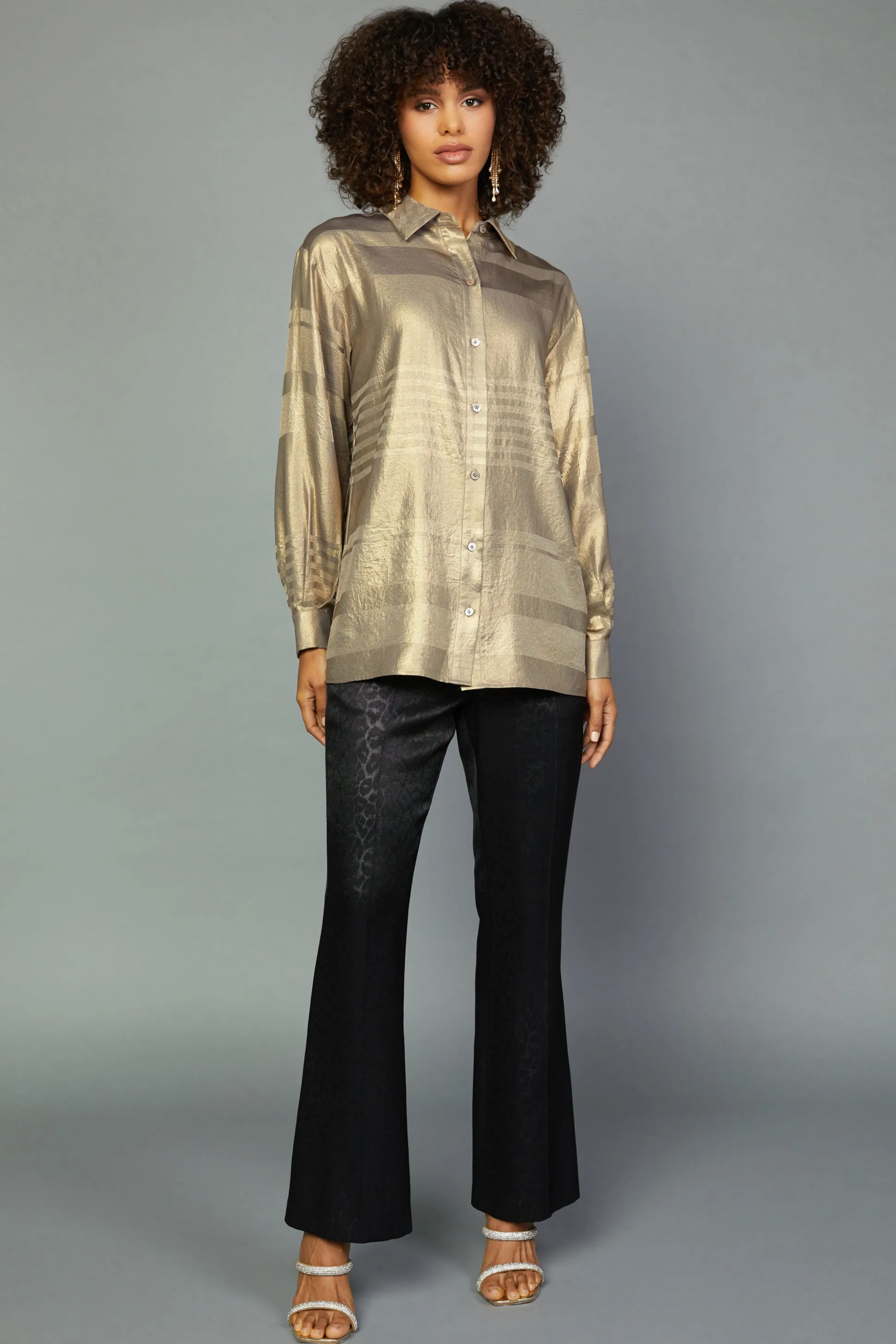 Metallic Button Down Top<Current Air Fashion
