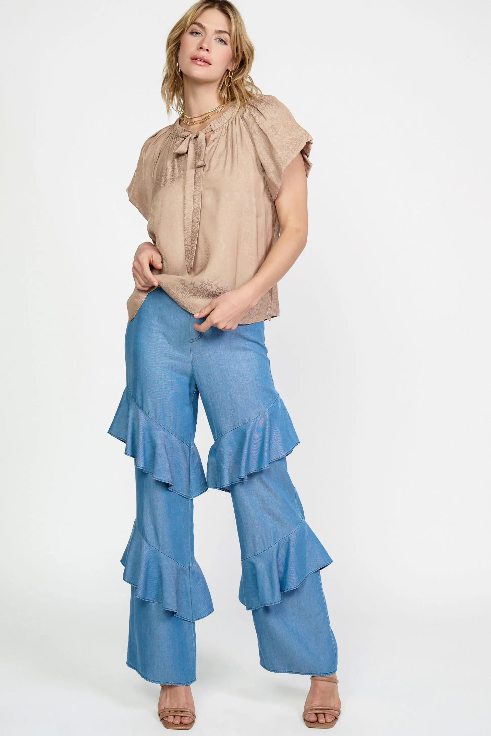 Abstract Jacquard Tieneck Blouse<Current Air Fashion