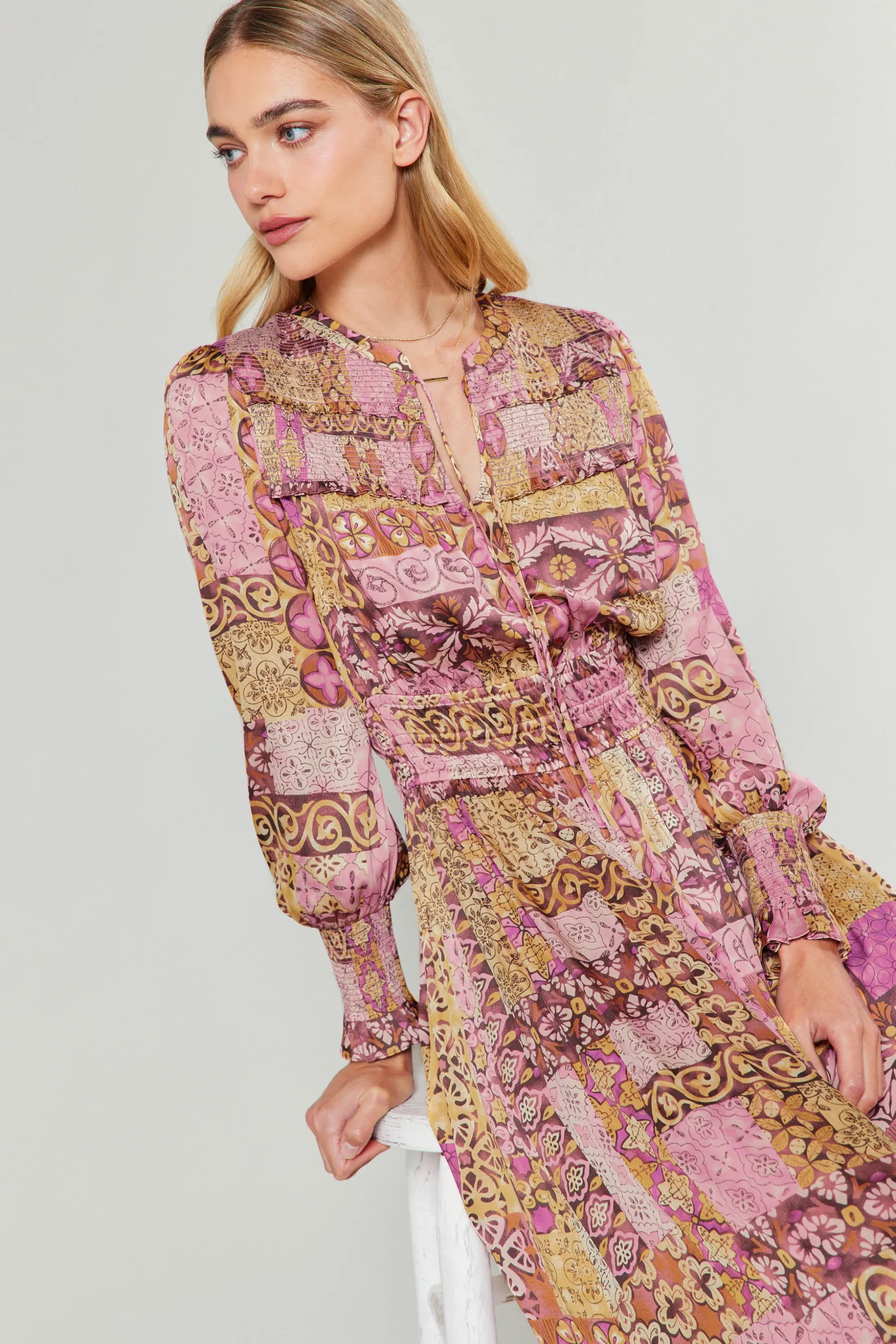 Aida Quilted Pattern Midi Dress<Current Air Sale