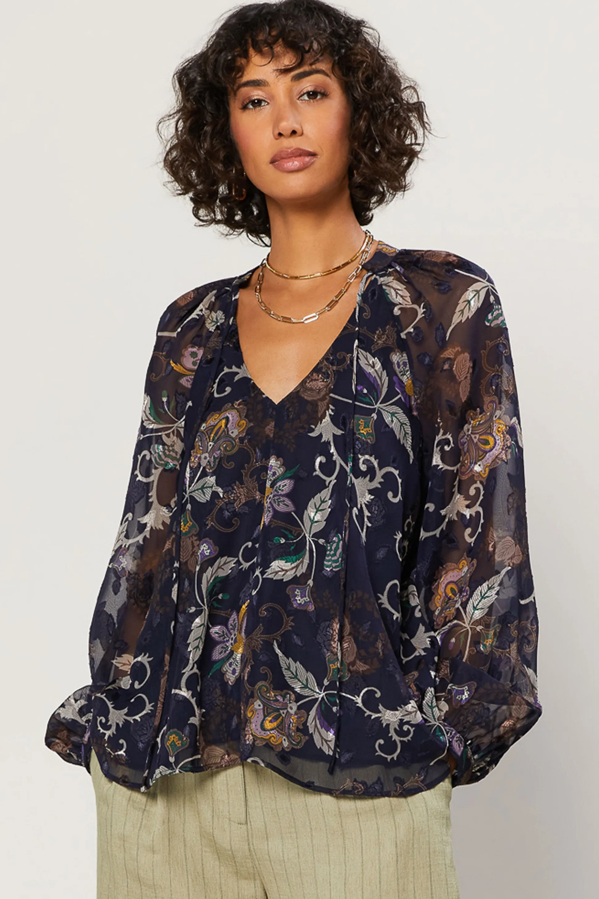 Navy Floral Long Sleeve Top<Current Air Discount
