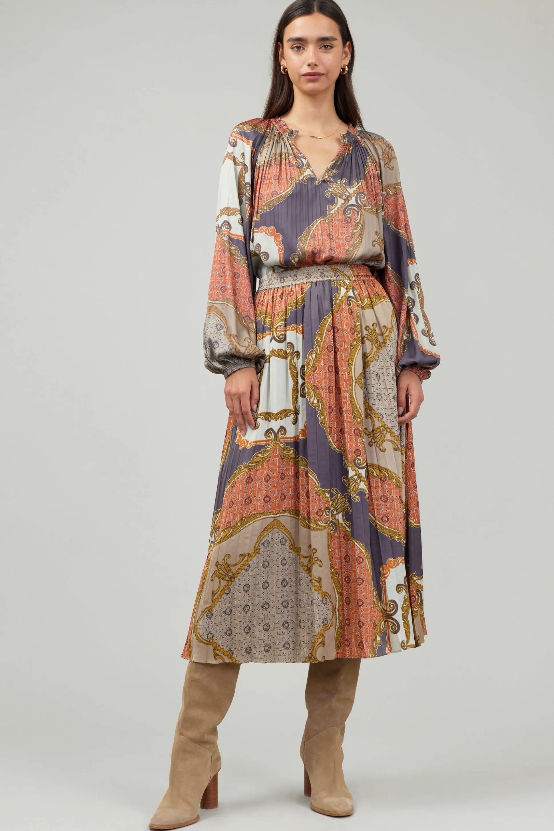 Damask Patterned Midi Skirt<Current Air Best