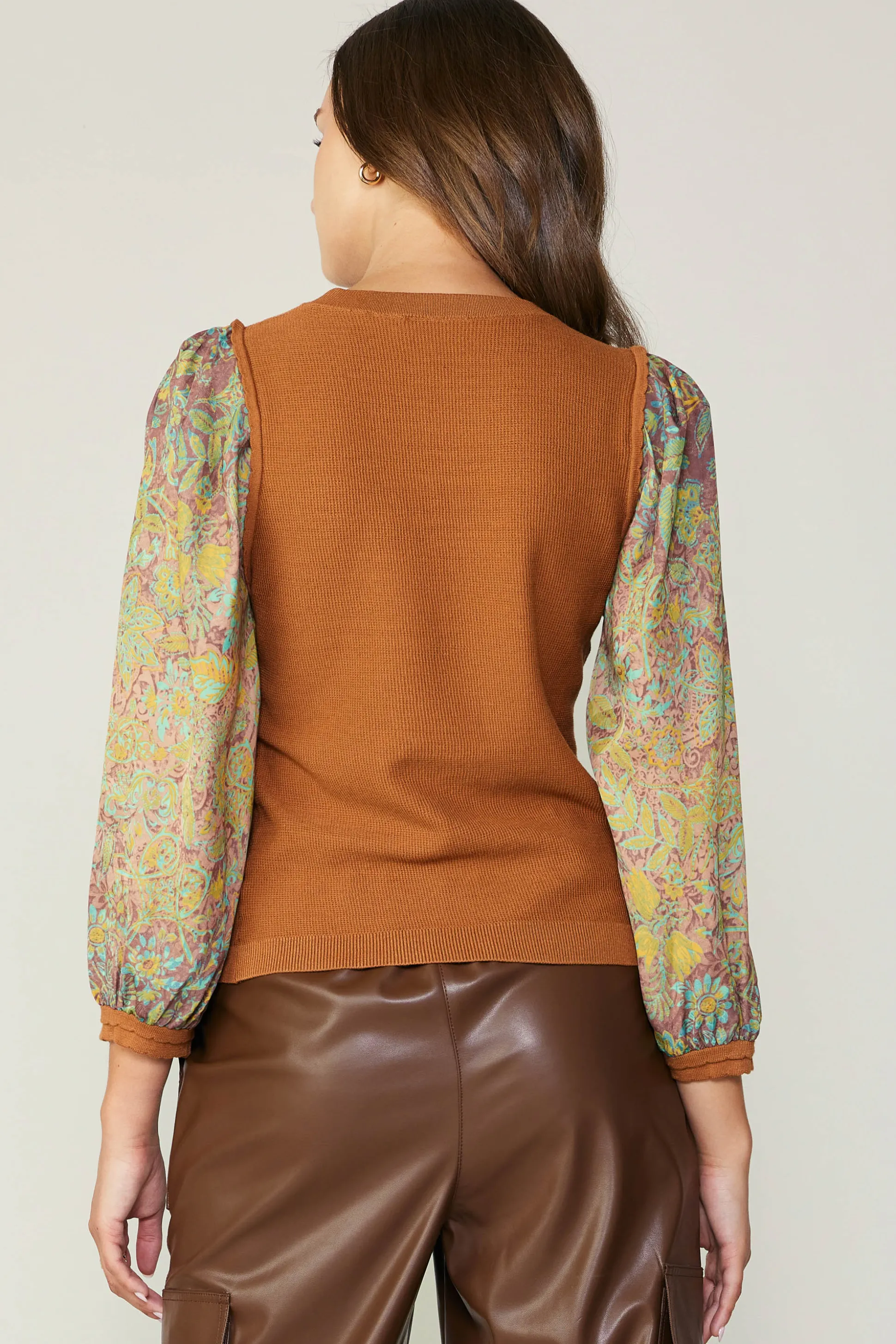 Contrast Sleeve Sweater Top<Current Air Hot