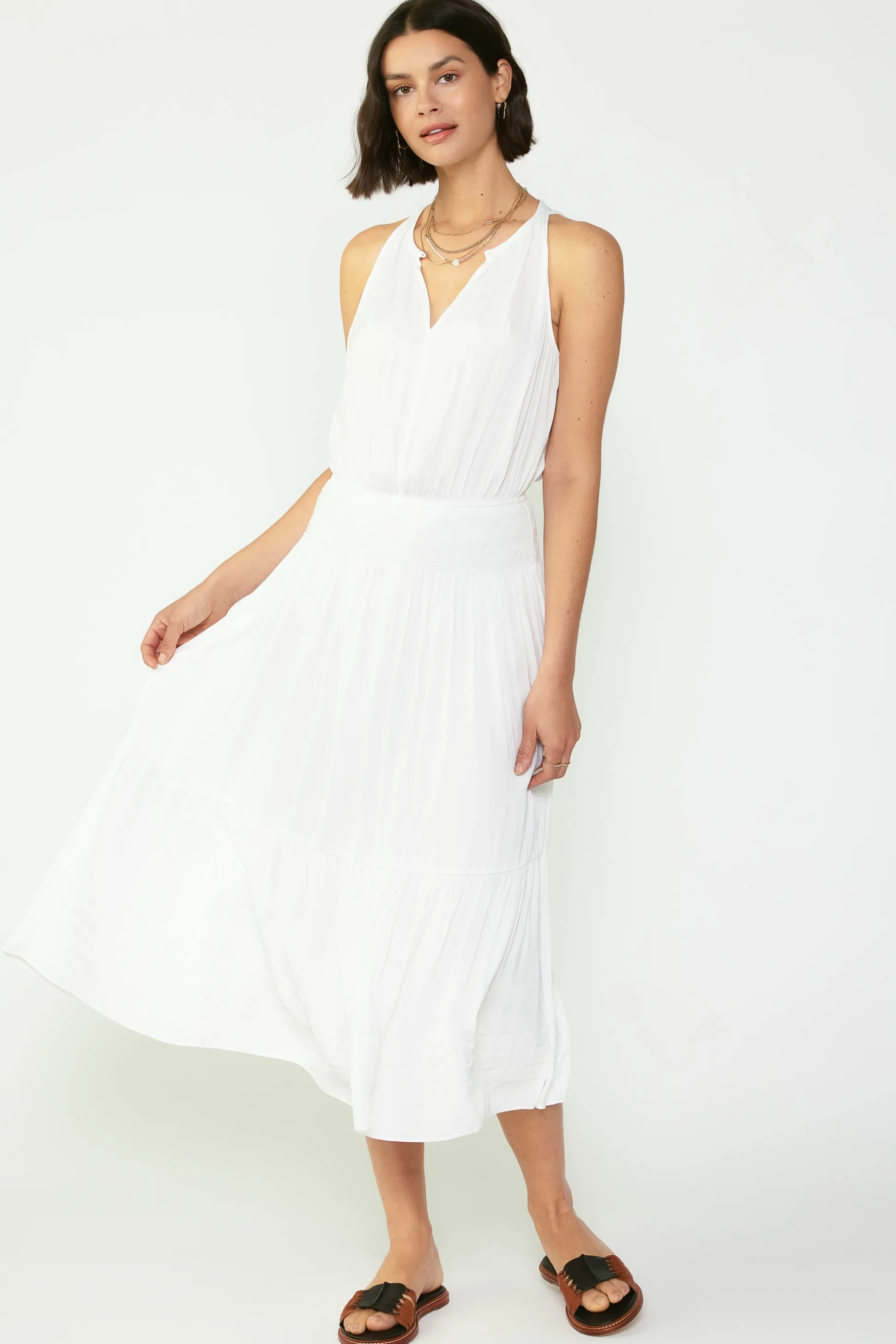 Smocked Waist Halter Midi Dress<Current Air Hot