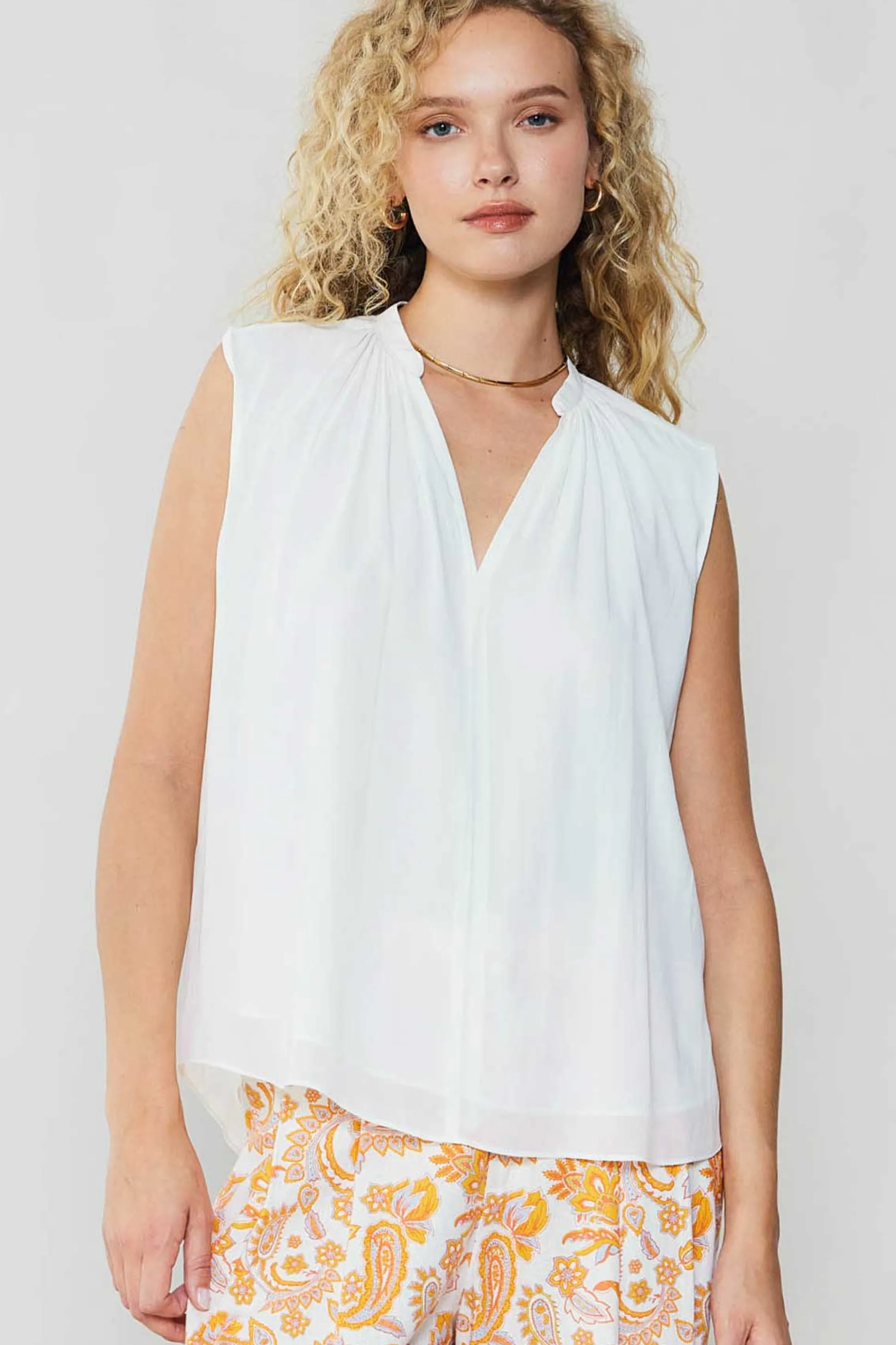 Shirred Sleeveless Top<Current Air Best