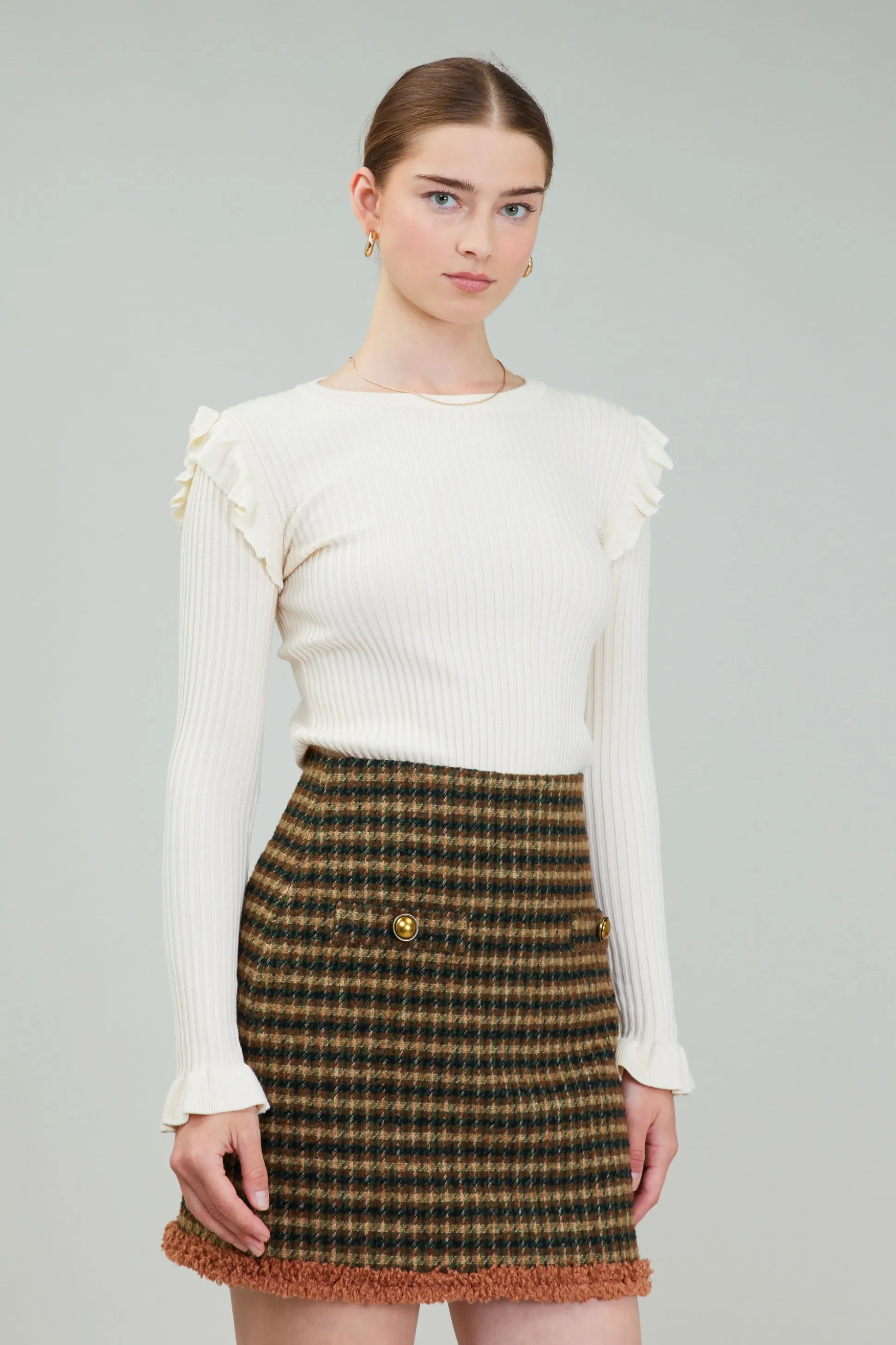 Ruffled Shoulder Top<Current Air Hot