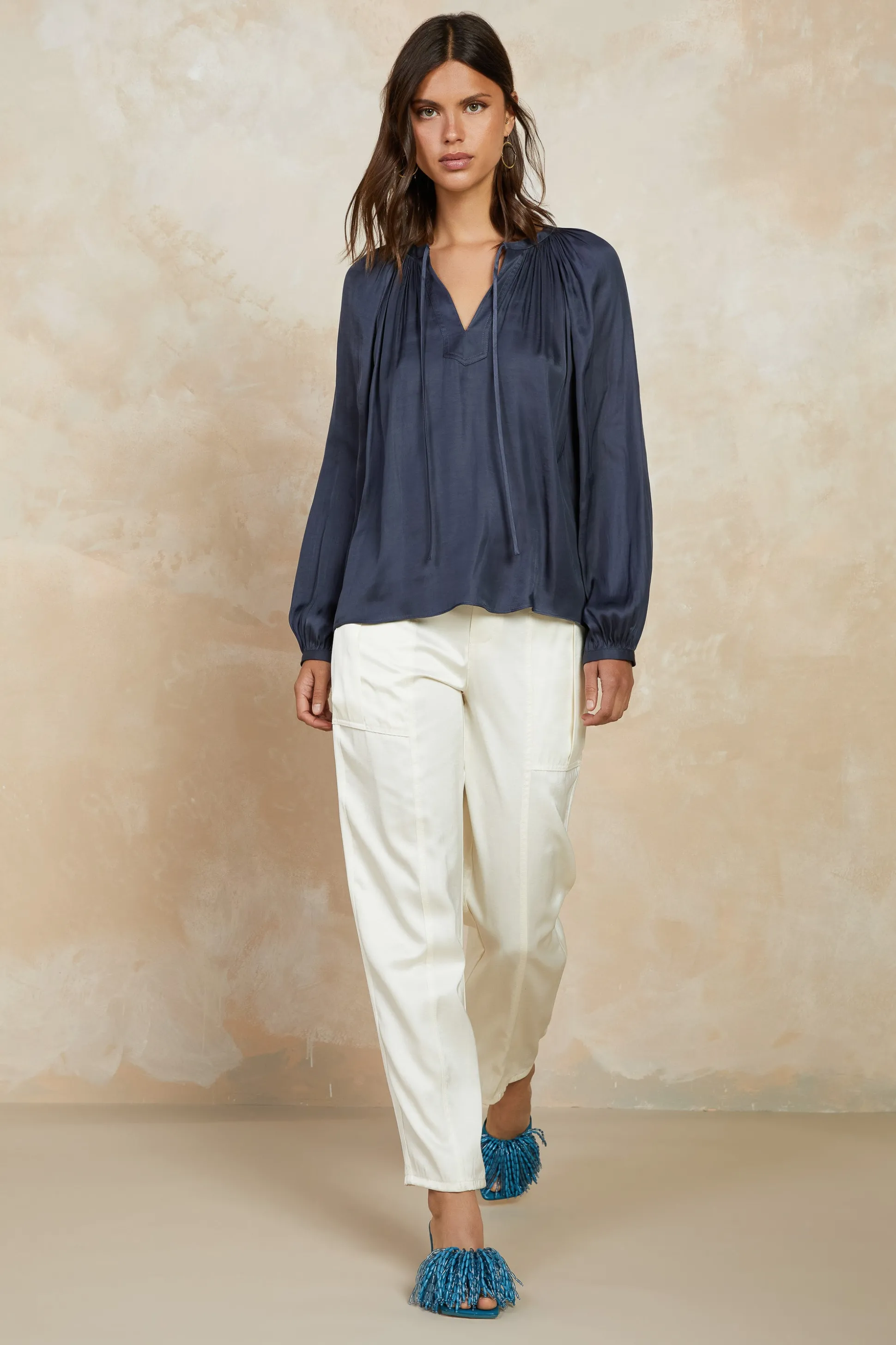 Split Neck Long Sleeve Top<Current Air Hot