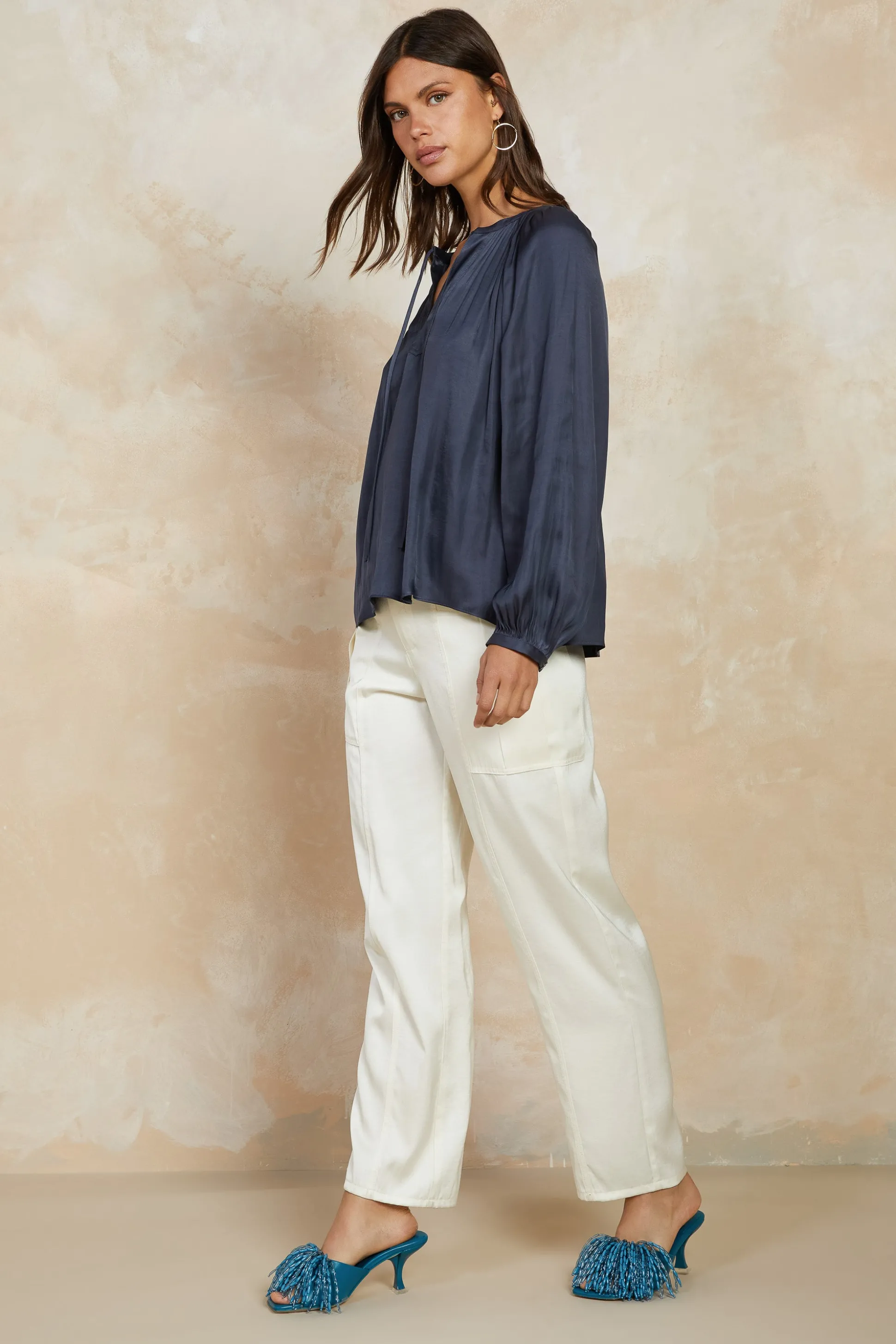 Split Neck Long Sleeve Top<Current Air Hot