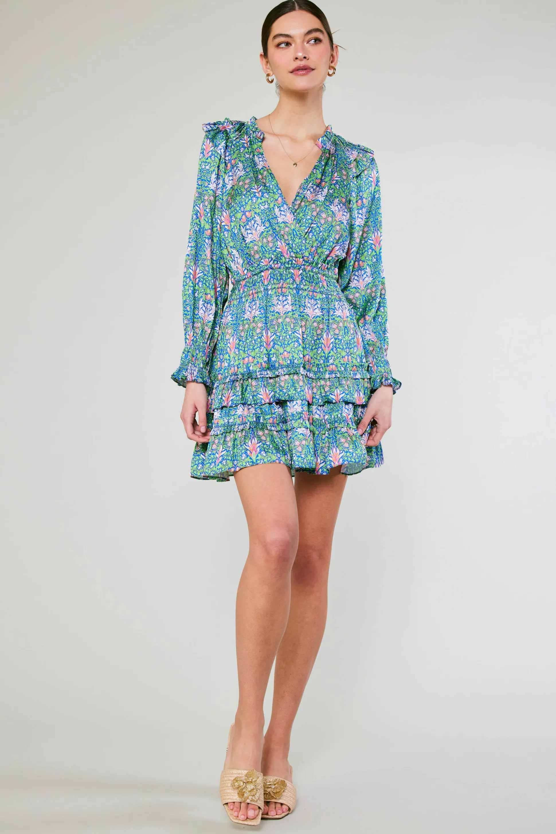 Ruffled Surplice Floral Mini Dress<Current Air Best