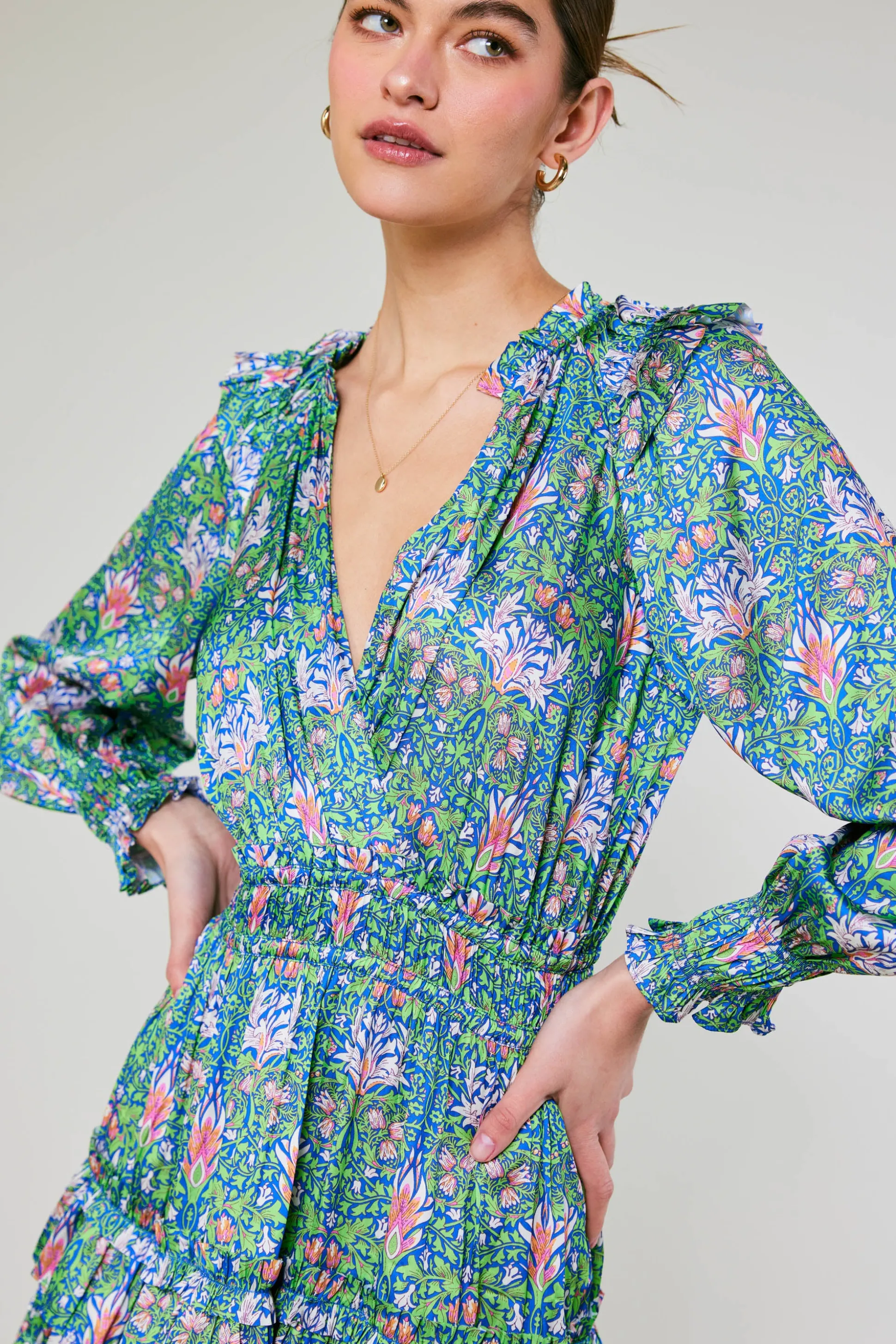 Ruffled Surplice Floral Mini Dress<Current Air Best