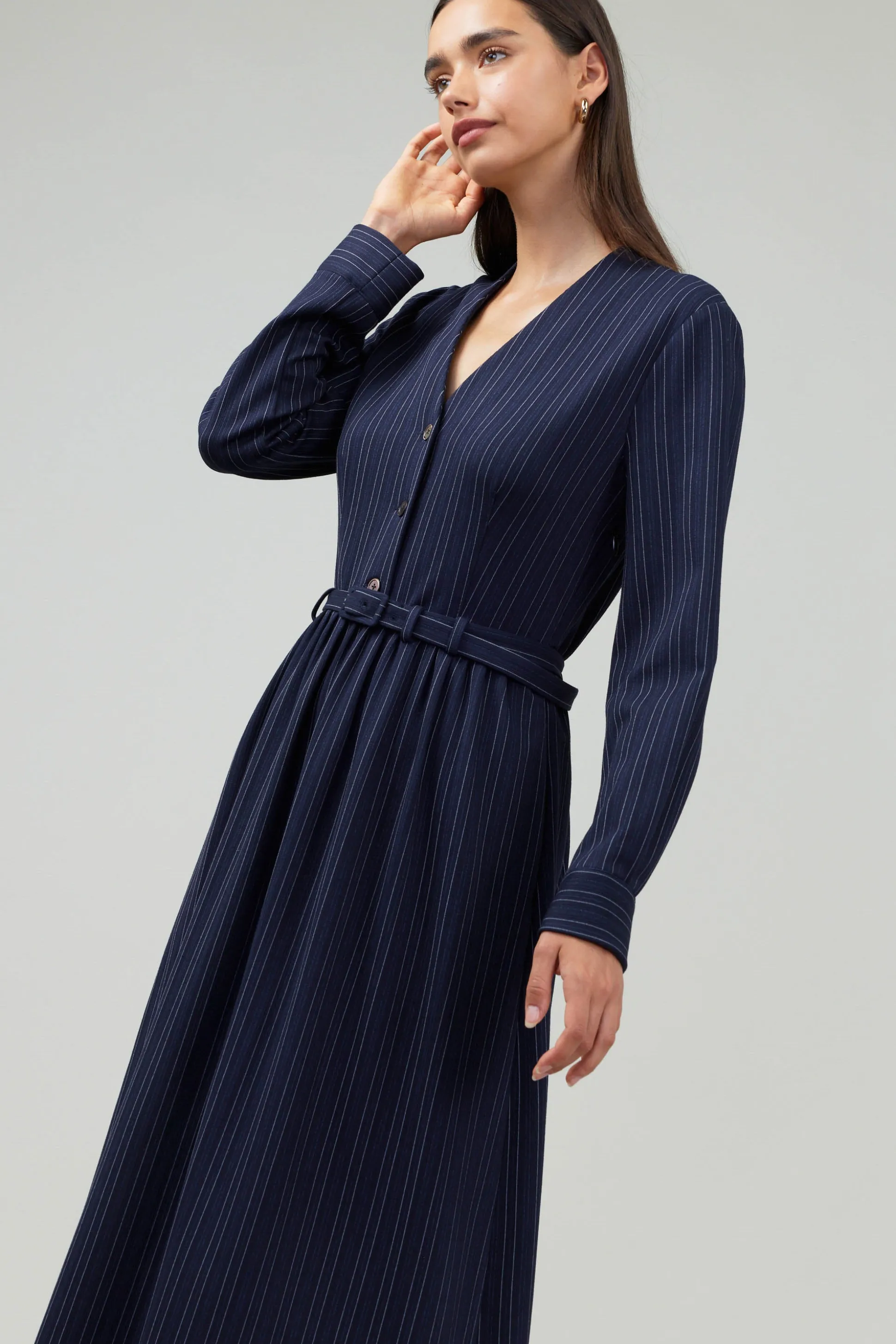 Pinstriped Buttondown Midi Dress<Current Air Clearance