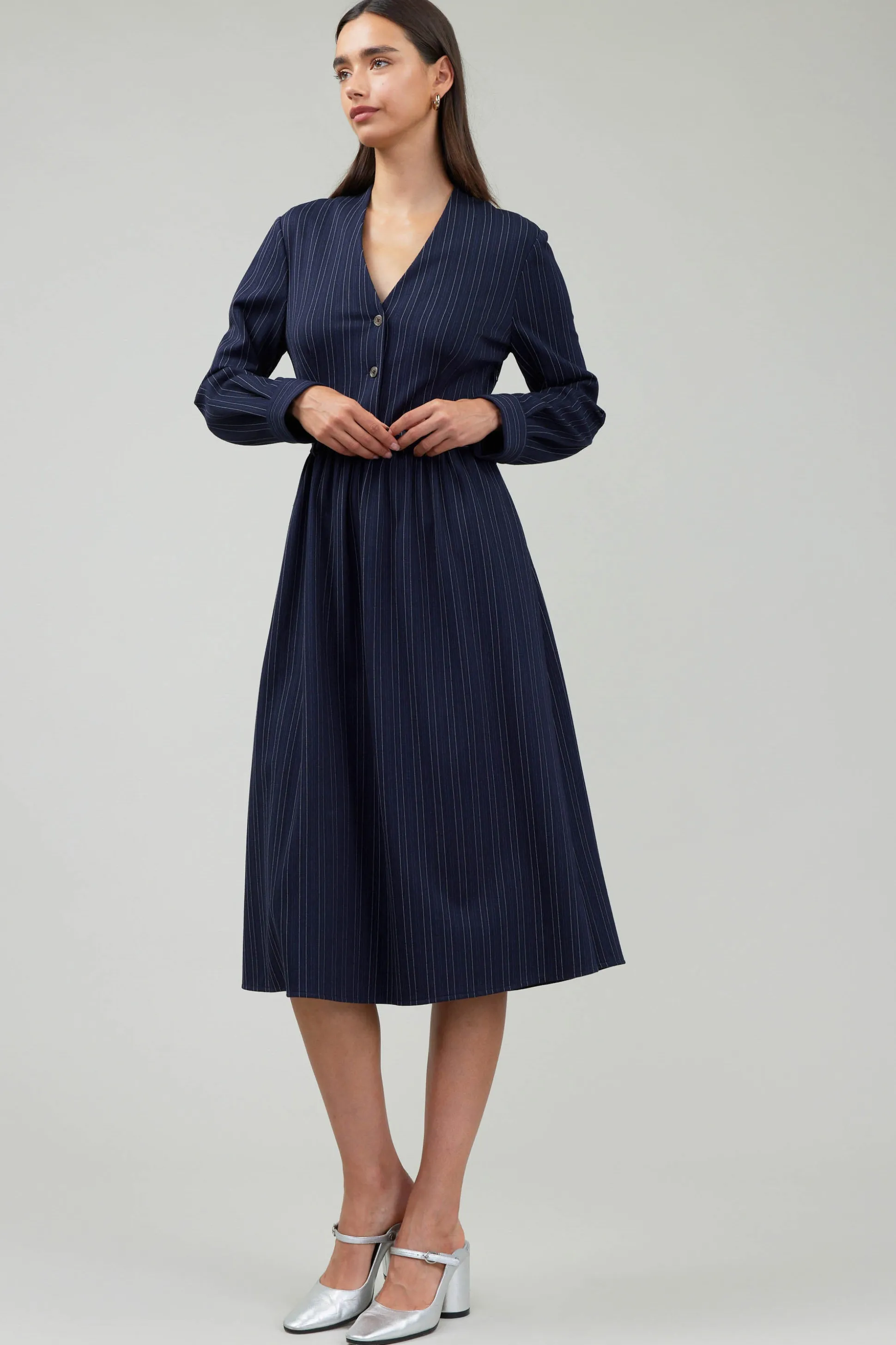 Pinstriped Buttondown Midi Dress<Current Air Clearance