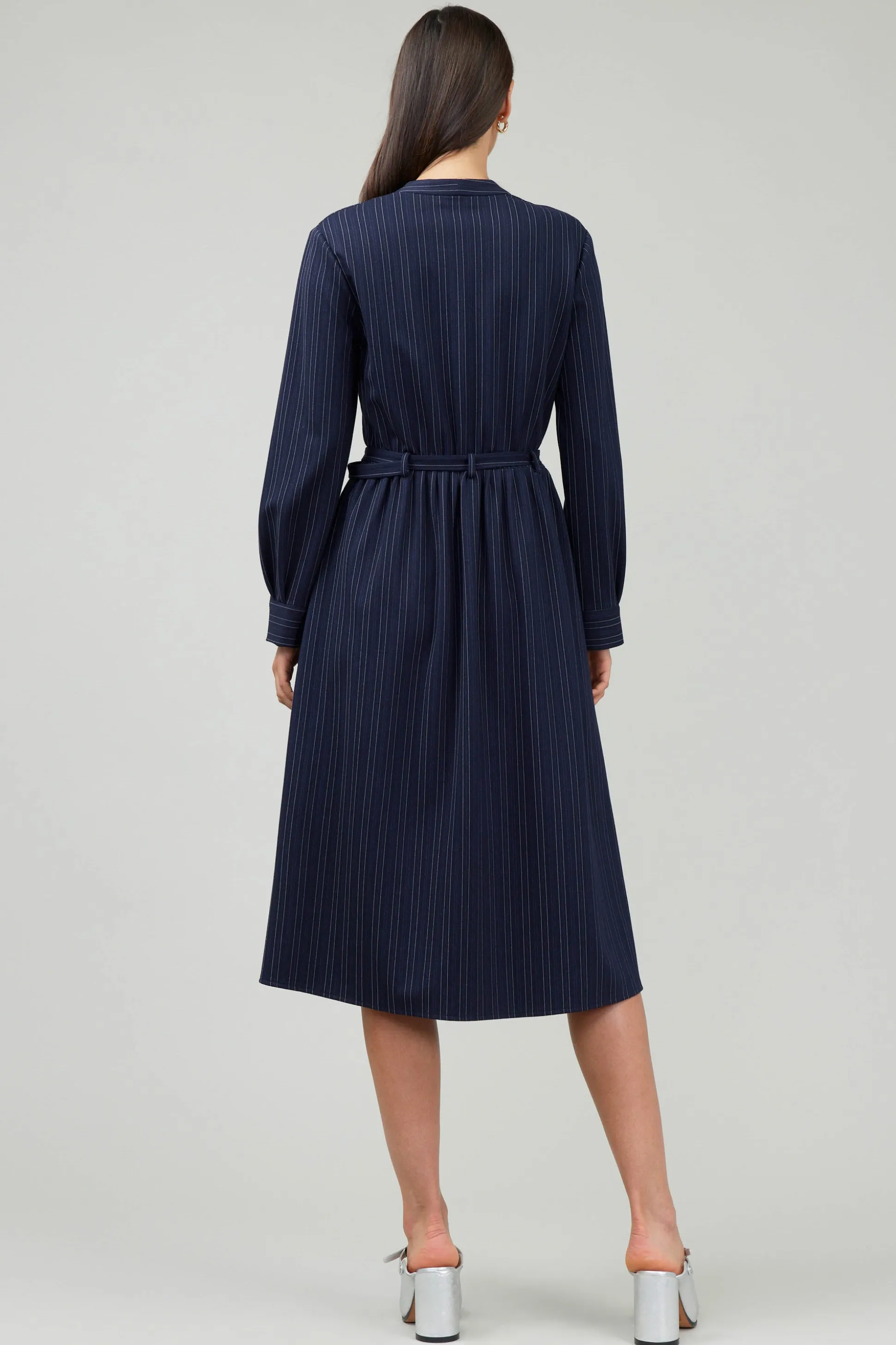 Pinstriped Buttondown Midi Dress<Current Air Clearance