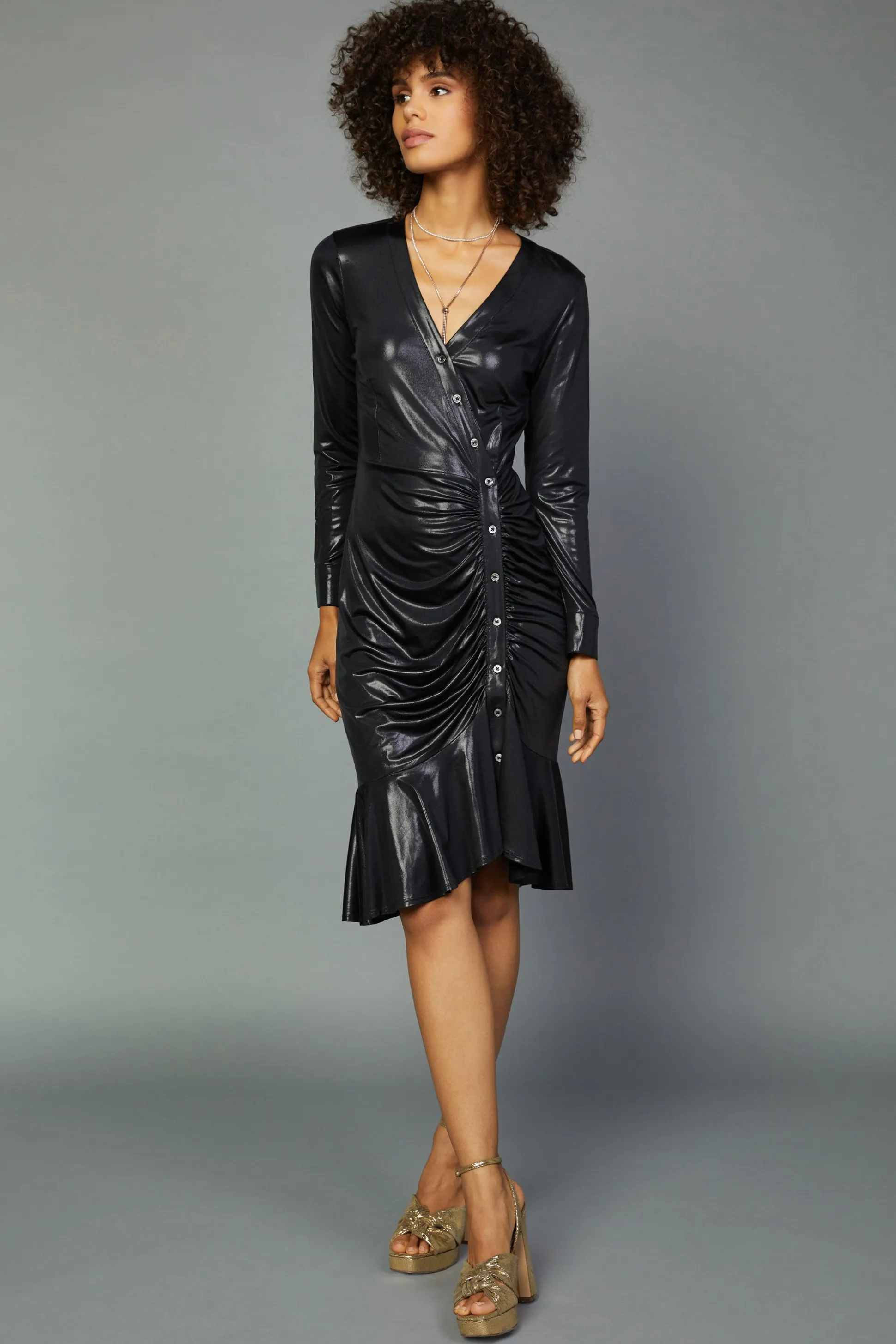 Asymmetrical Button Dress<Current Air New