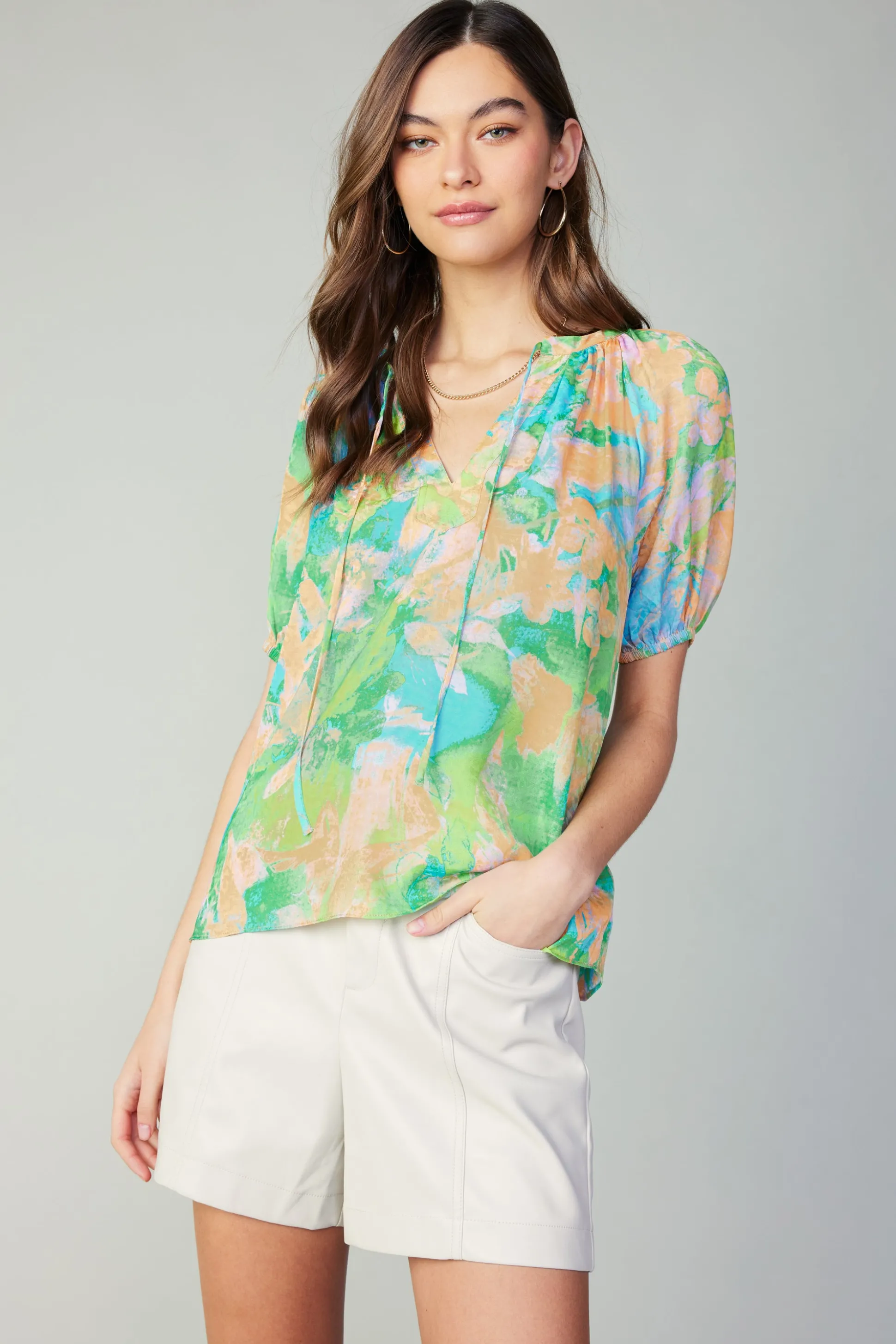 Abstract Split Neck Blouse<Current Air Clearance