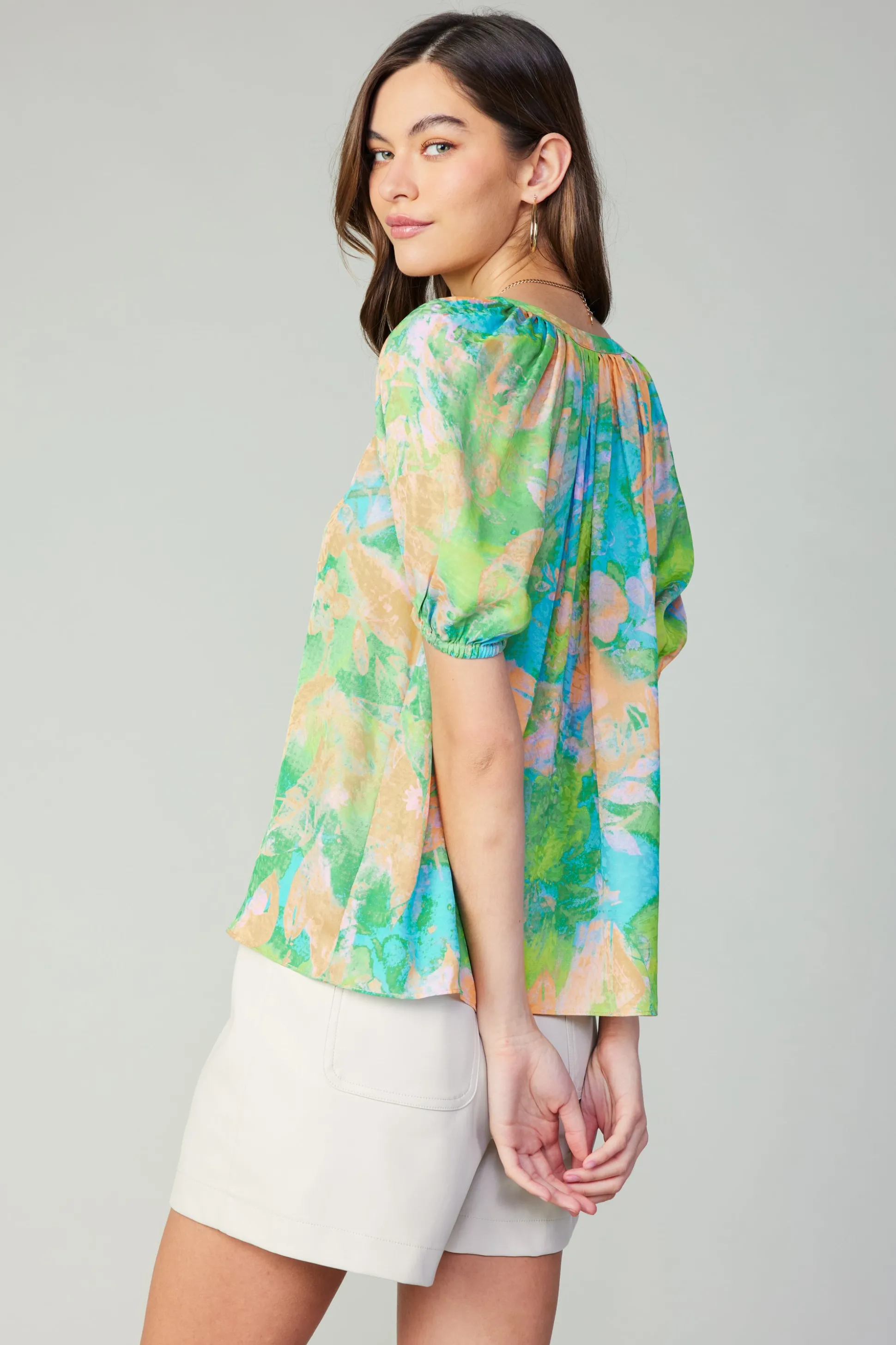 Abstract Split Neck Blouse<Current Air Clearance