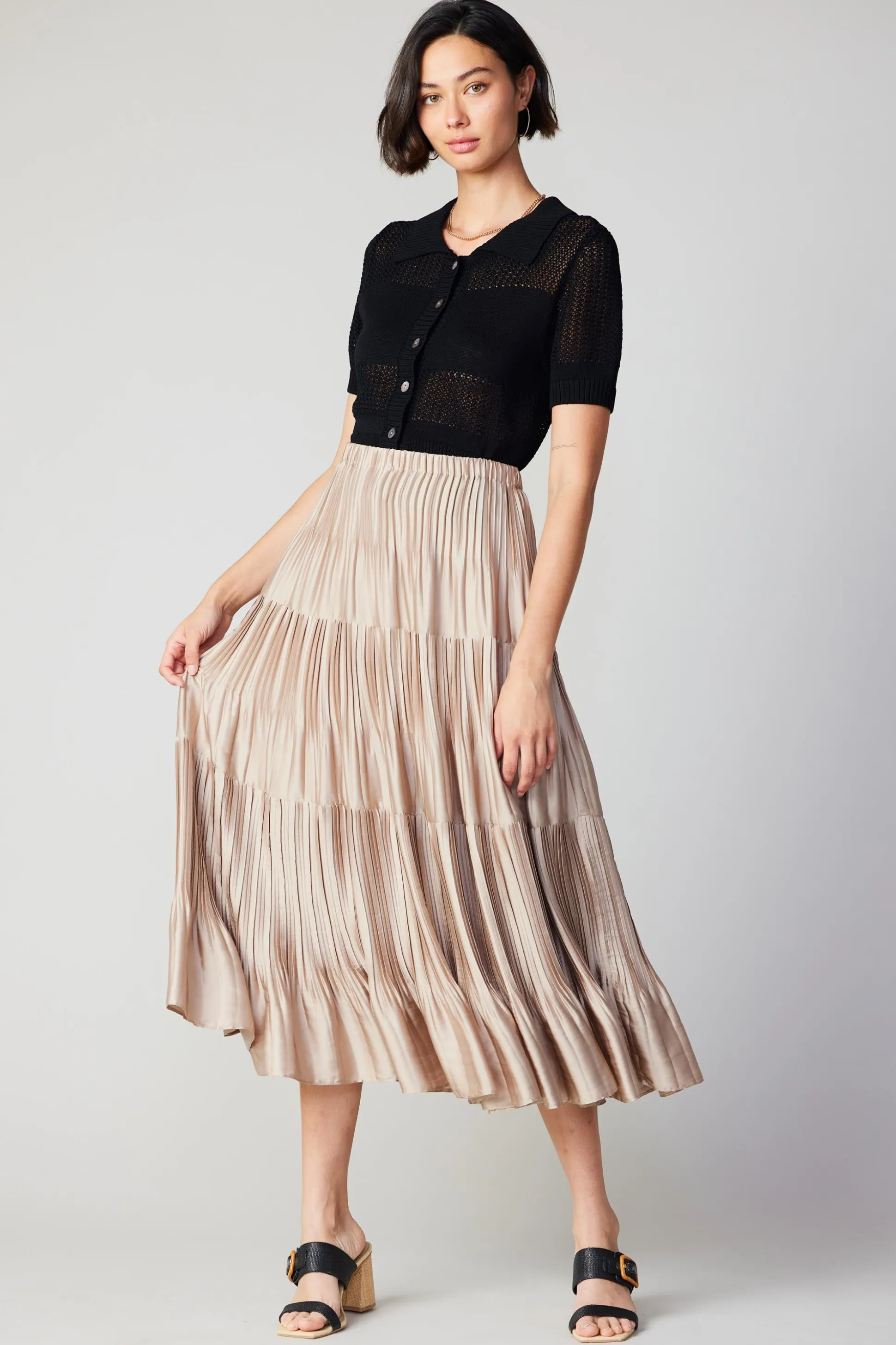Pleated Tiered Midi Skirt<Current Air Sale