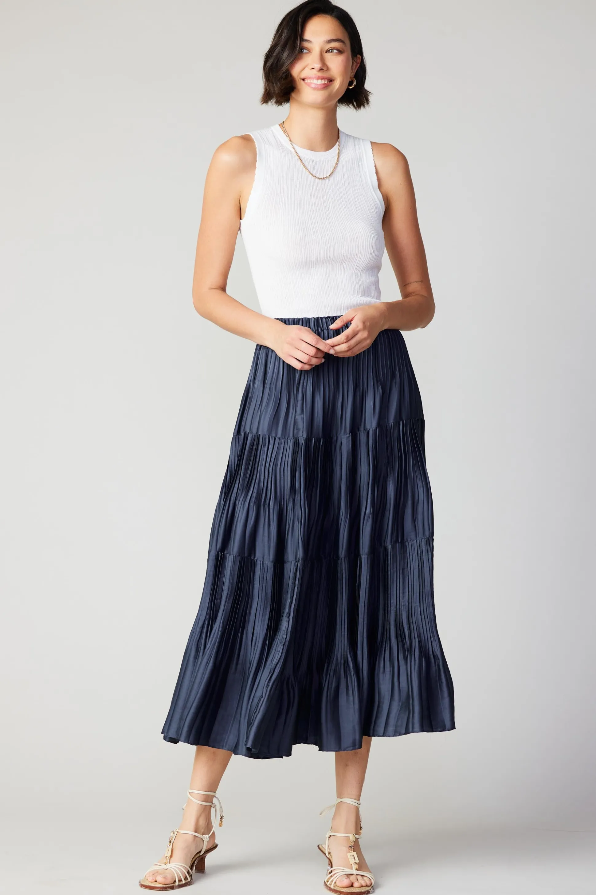 Pleated Tiered Midi Skirt<Current Air Fashion